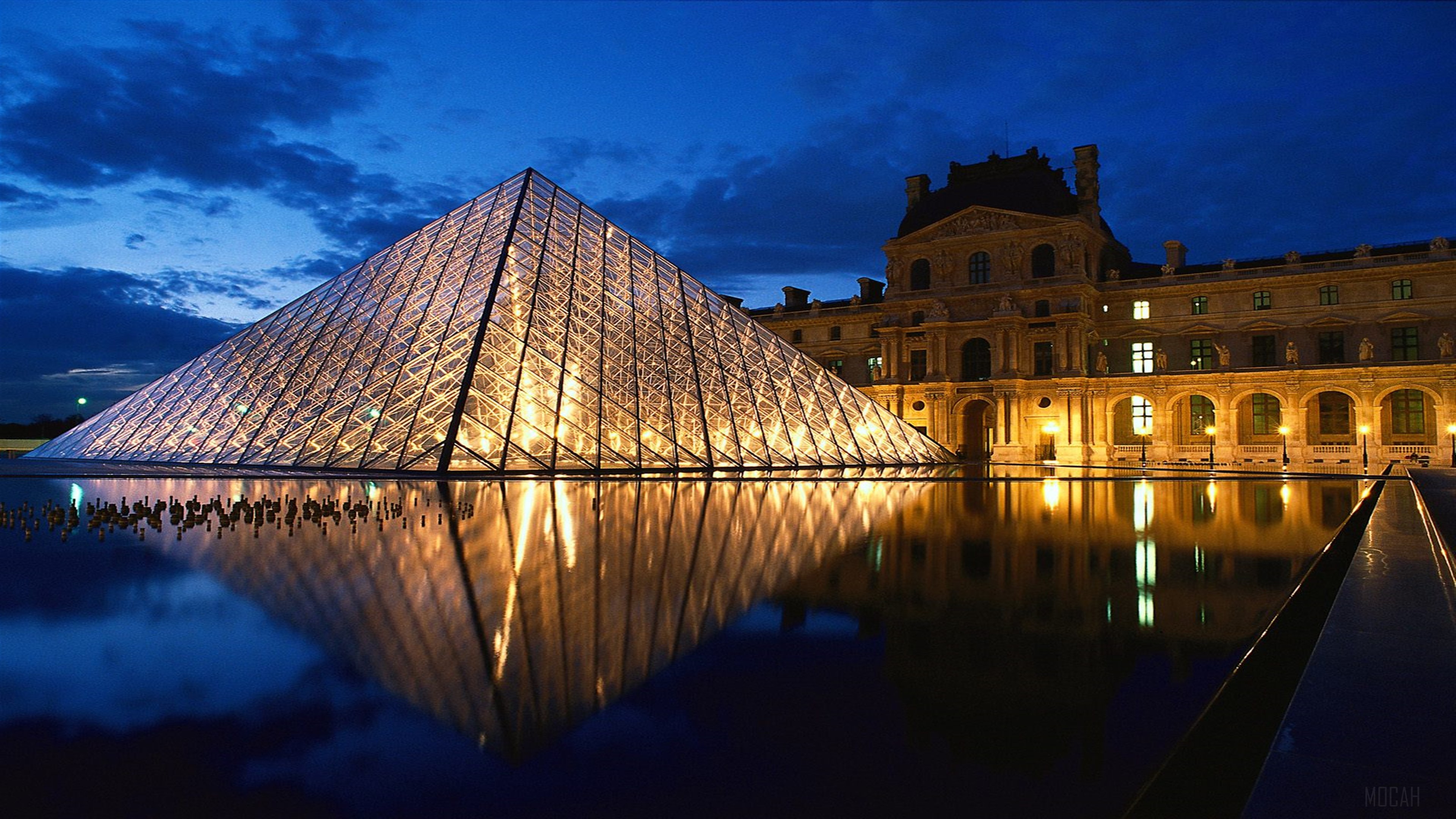 Louvre Pyramid at Night, Paris, France 4K HD Wallpaper