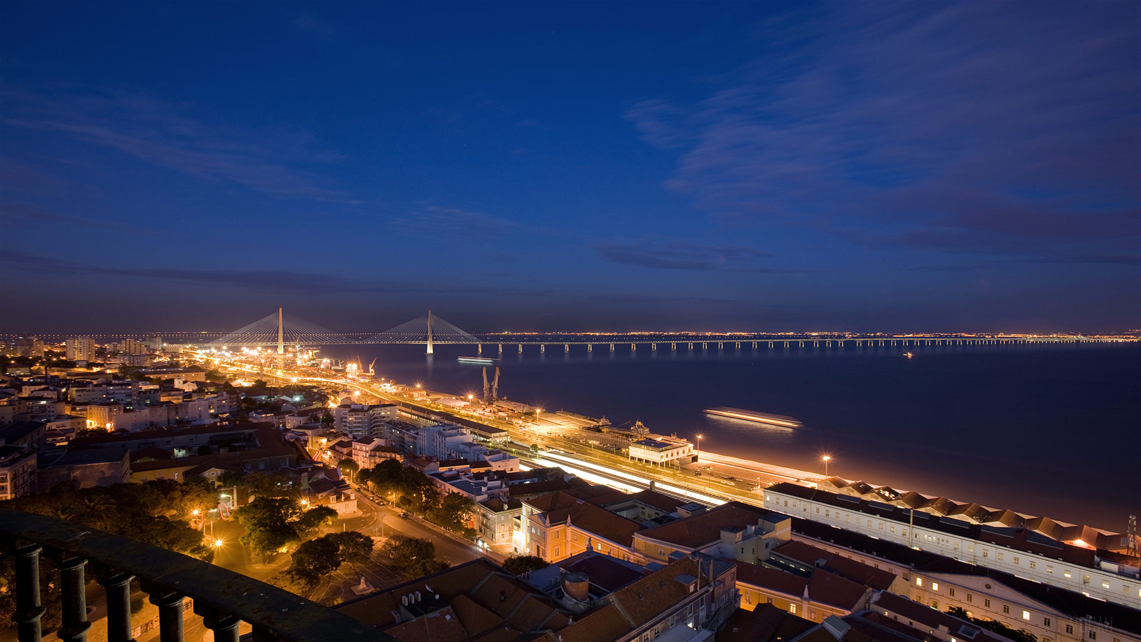 Lisbon Bridge at Night 4K HD Wallpaper