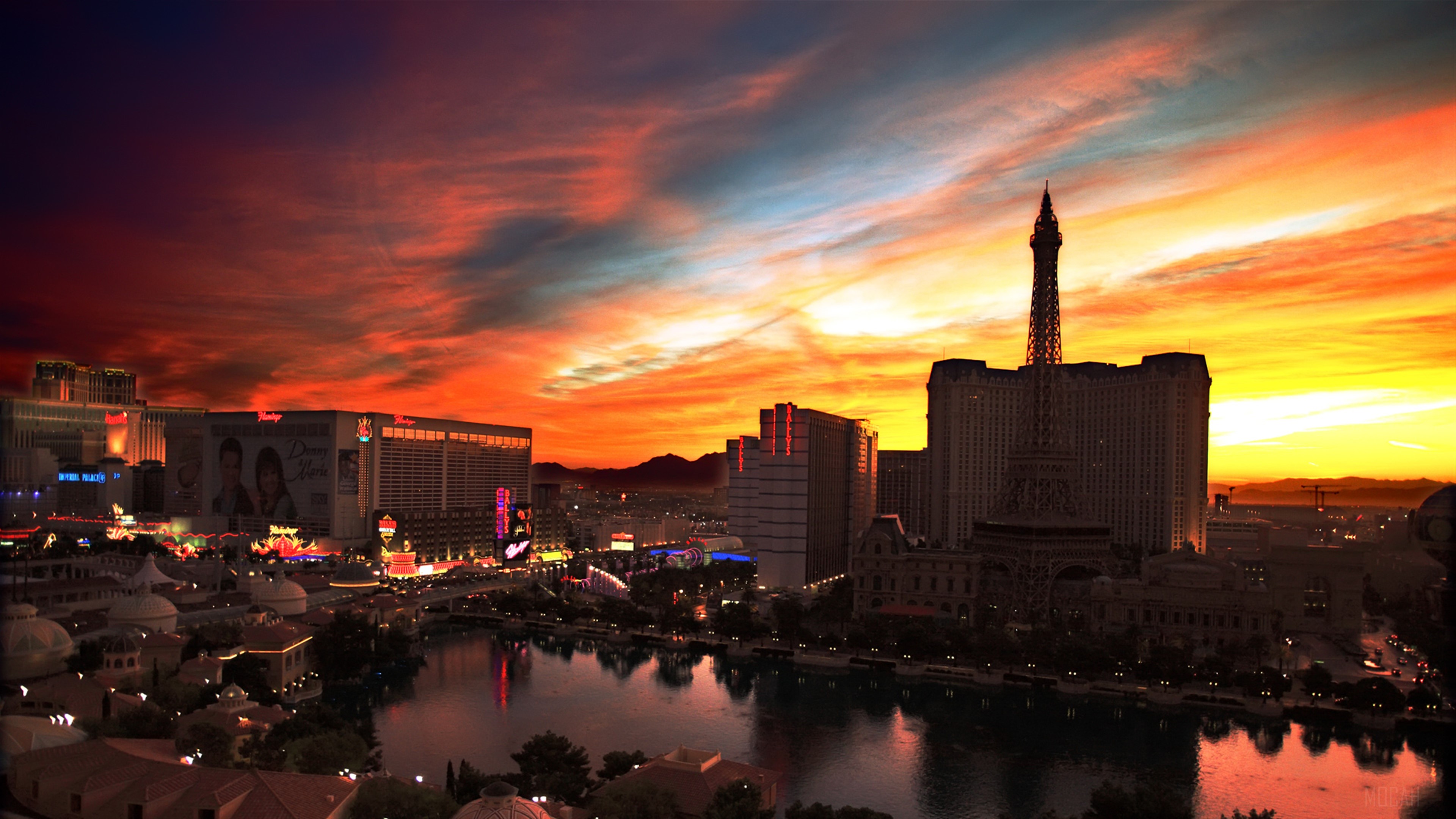 Las Vegas Strip at Sunset with Eiffel Tower HD Wallpaper