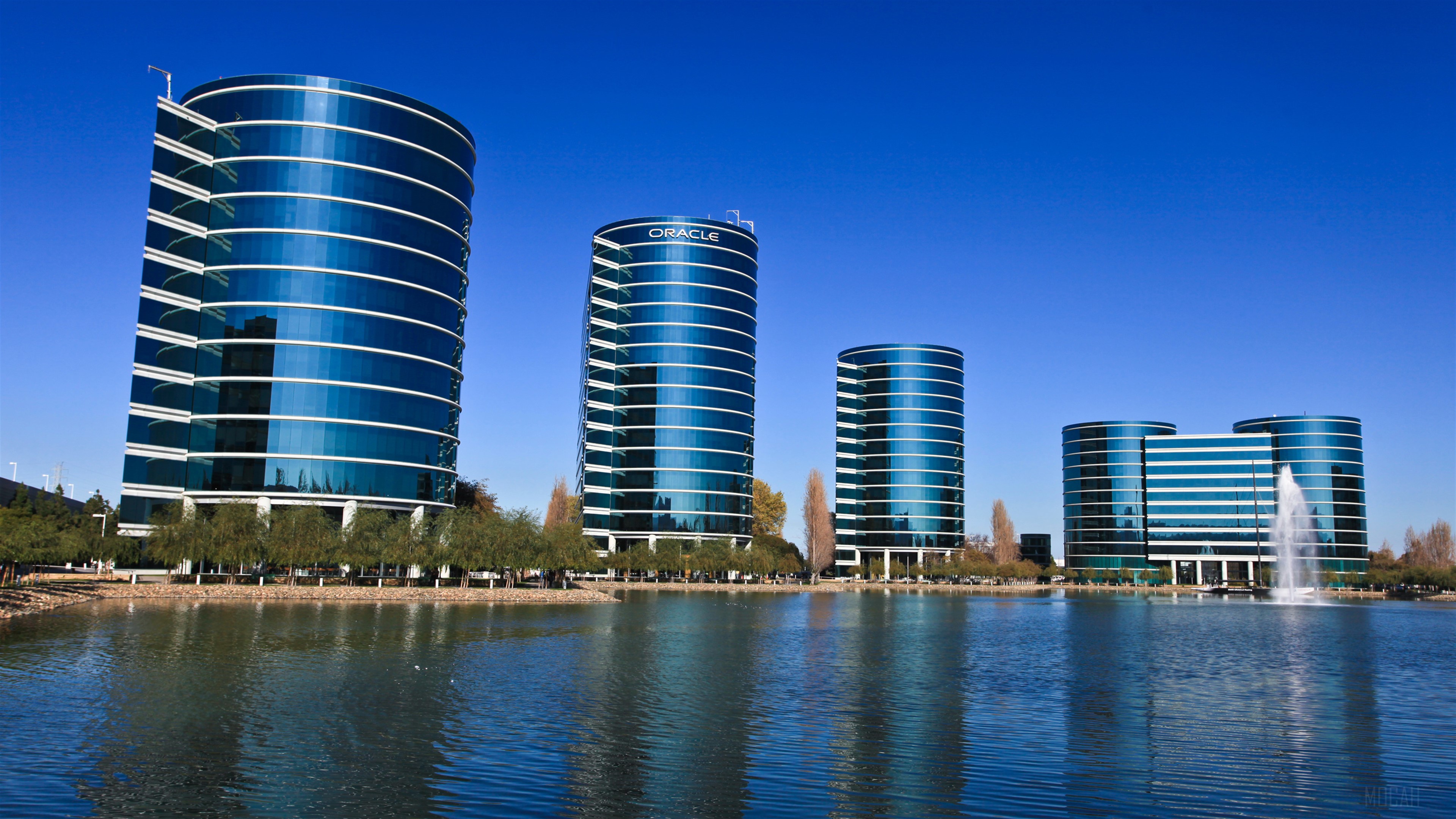 Oracle Headquarters Buildings by Lake HD Wallpaper