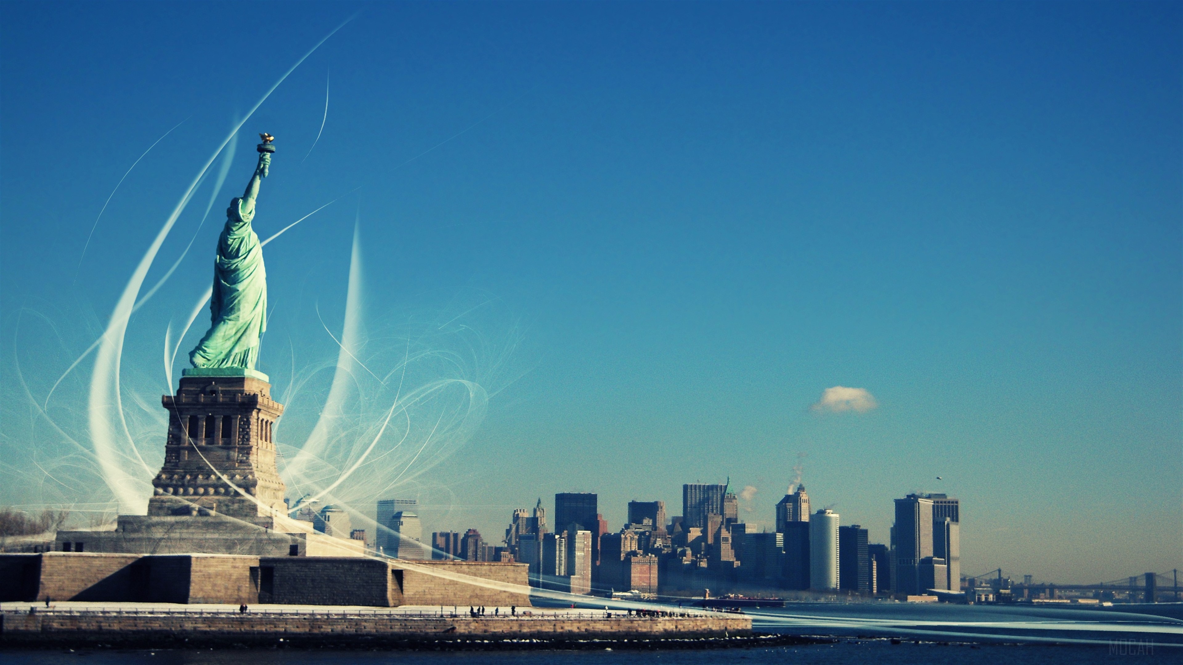 Statue of Liberty and New York City Skyline 4K HD Wallpaper