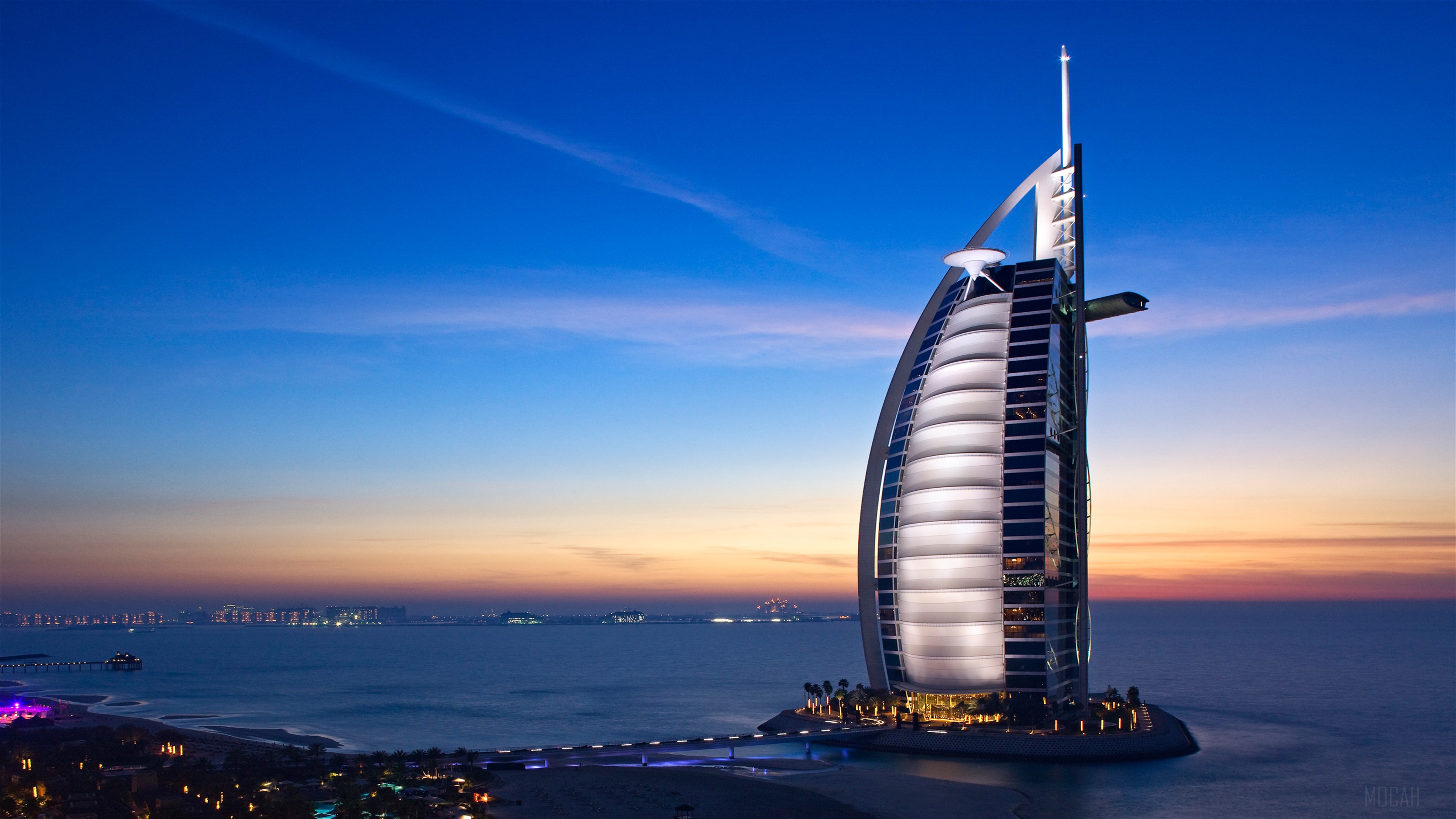 Burj Al Arab hotel at sunset 4K HD Wallpaper