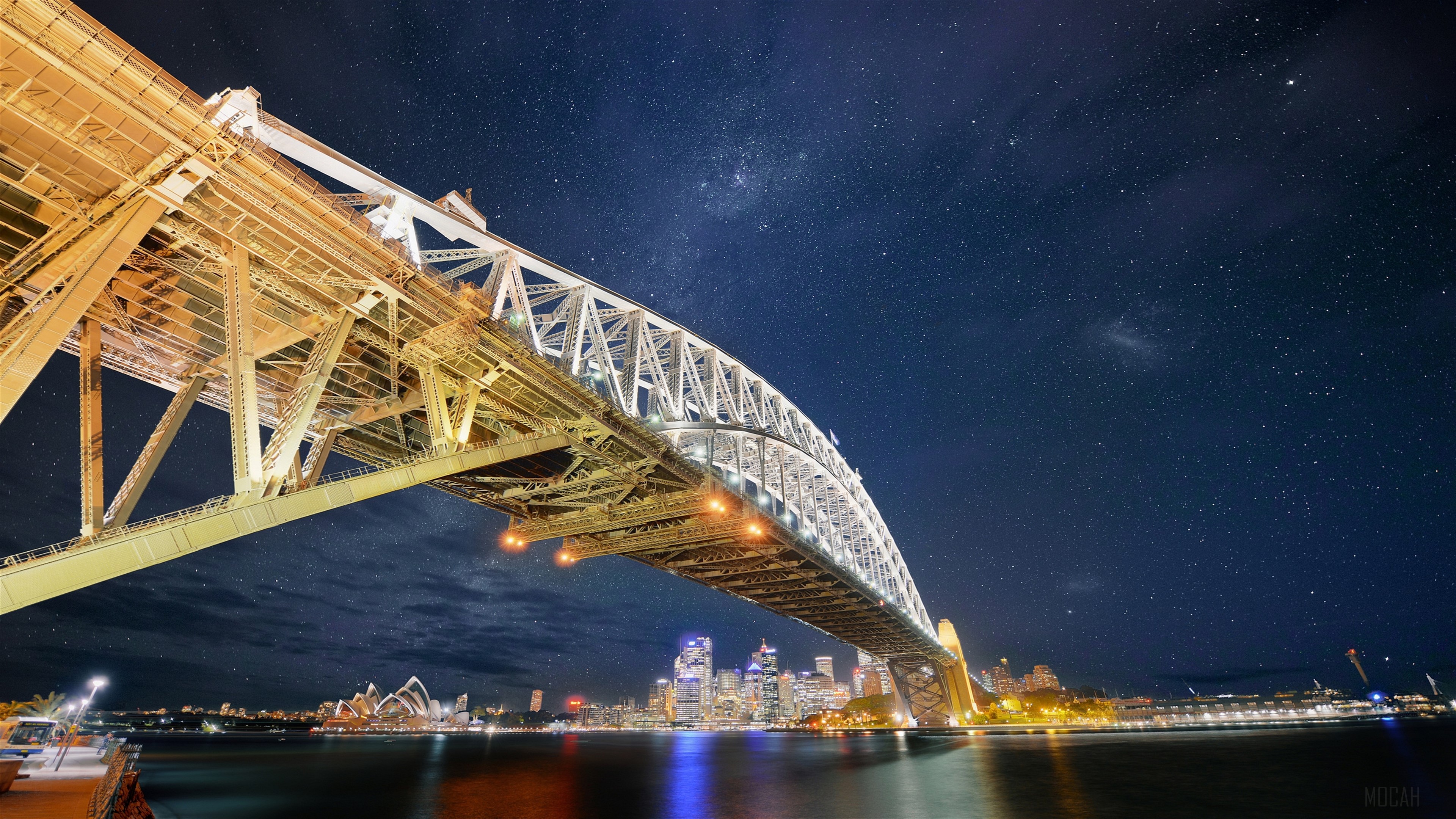 Sydney Harbour Bridge at Night with Stars HD Wallpaper