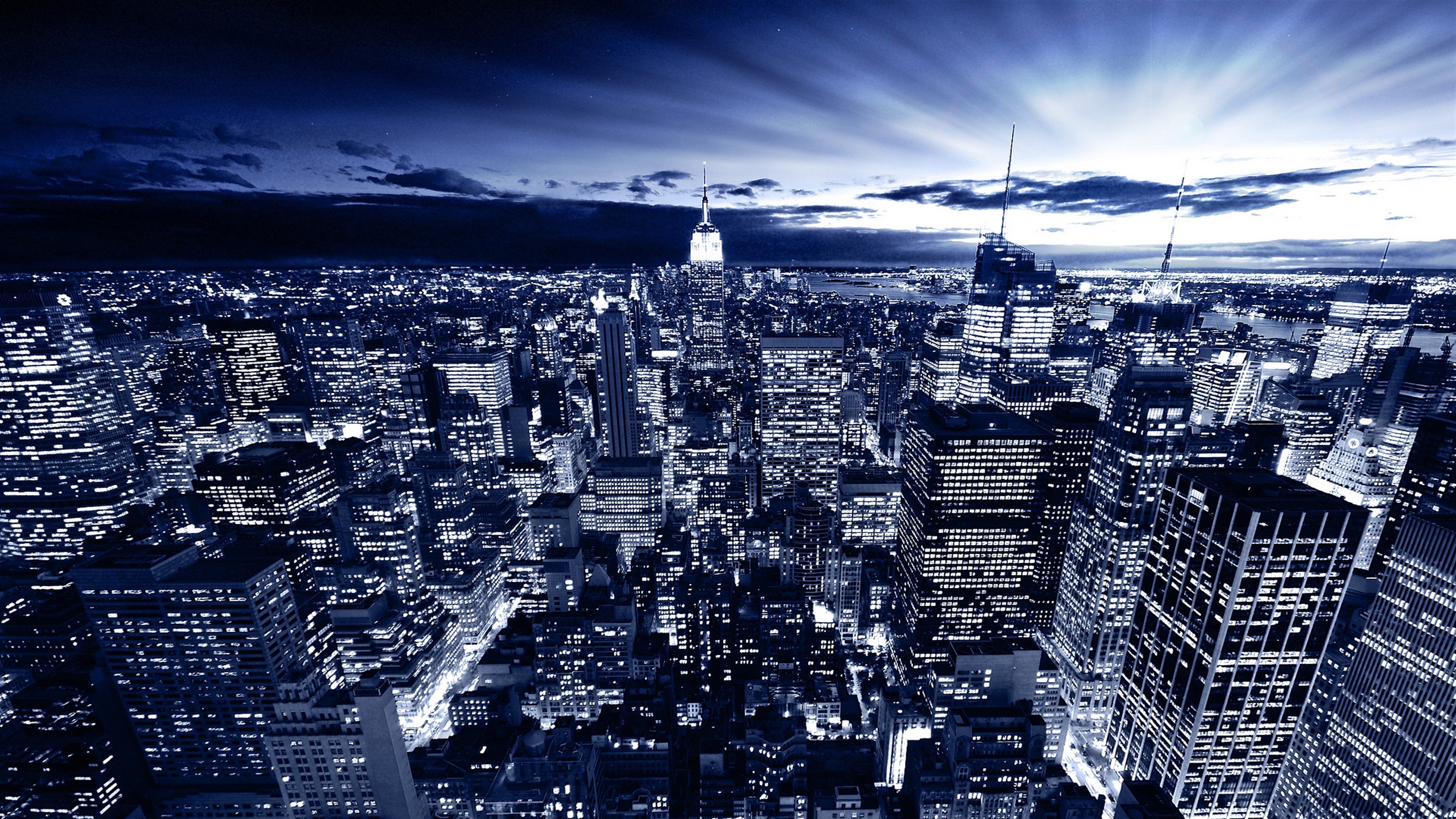New York City Skyline at Night in Blue 4K HD Wallpaper