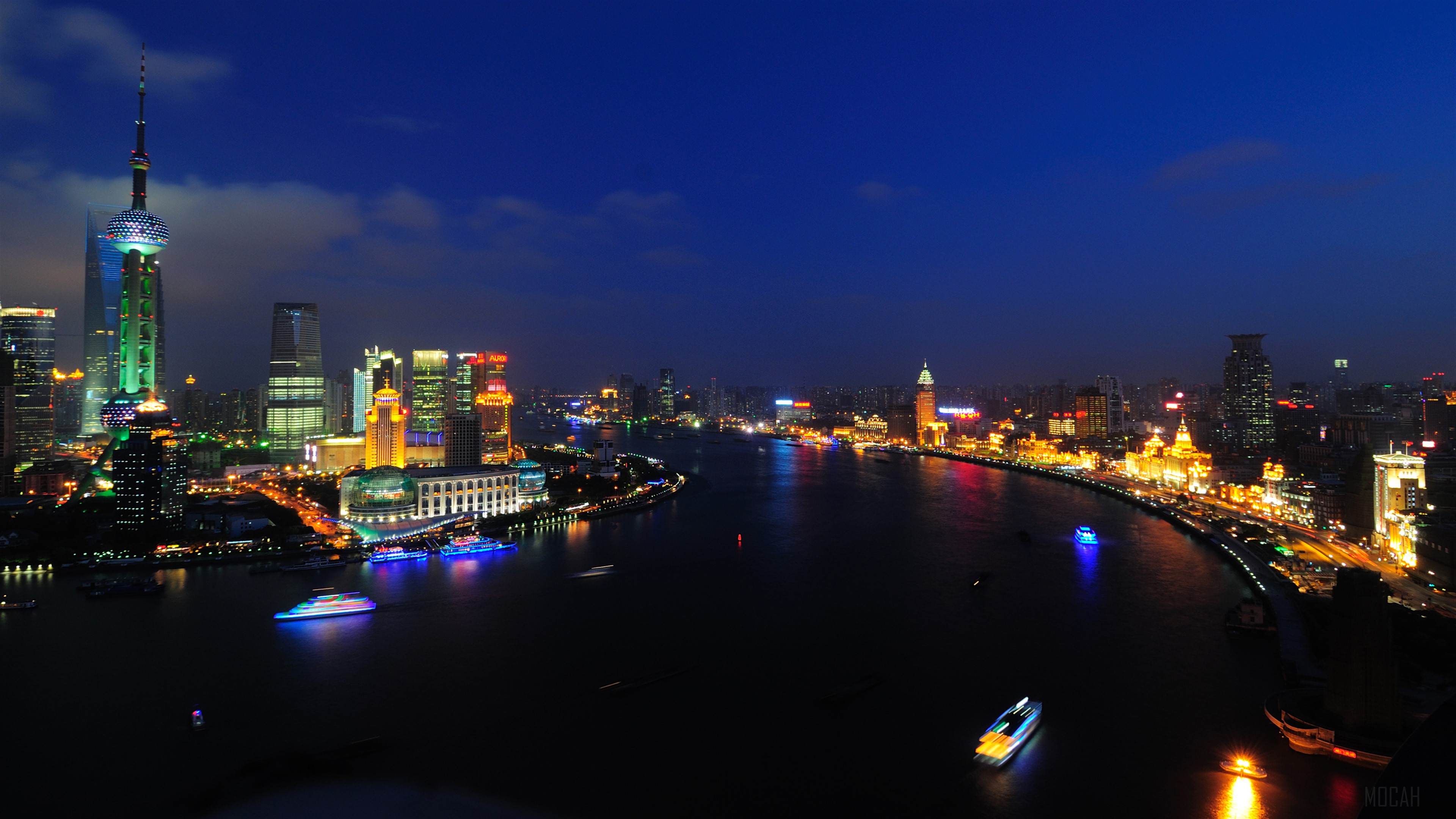 Shanghai Huangpu River at Night 4K HD Wallpaper