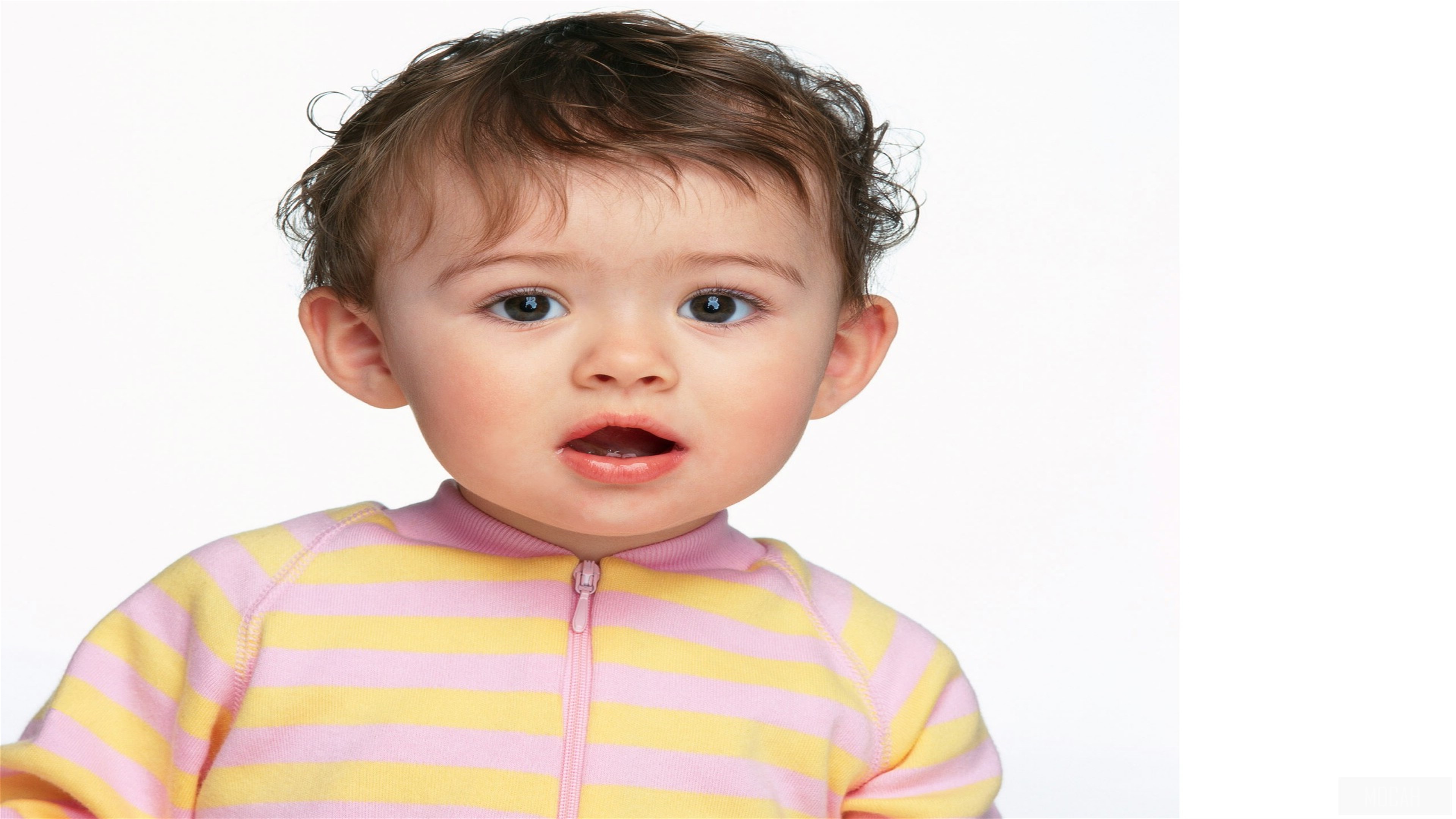Cute Baby in Pink and Yellow Striped Pajamas 4K HD Wallpaper