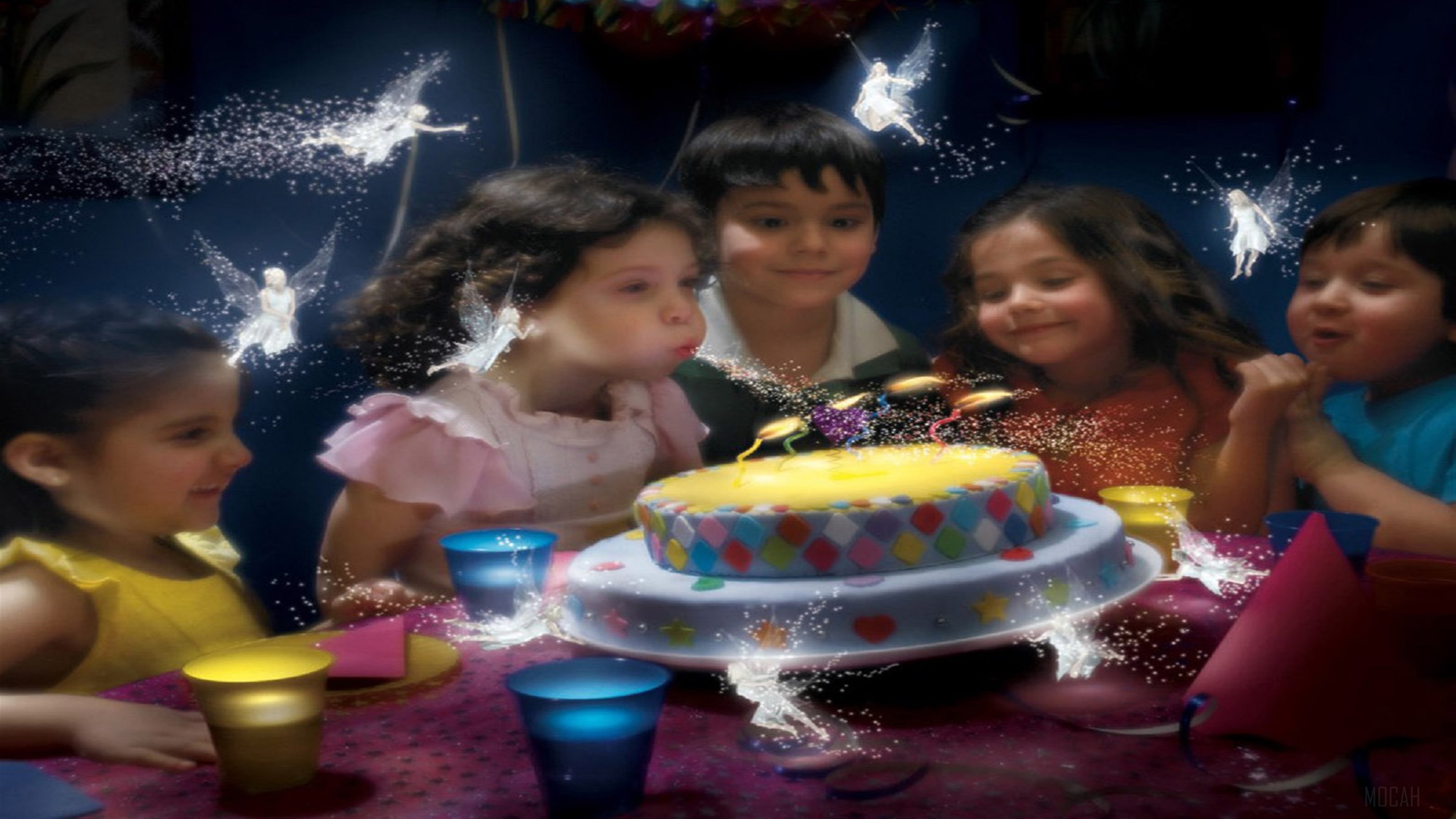 Fairy Birthday Celebration with Children and Cake 4K HD Wallpaper