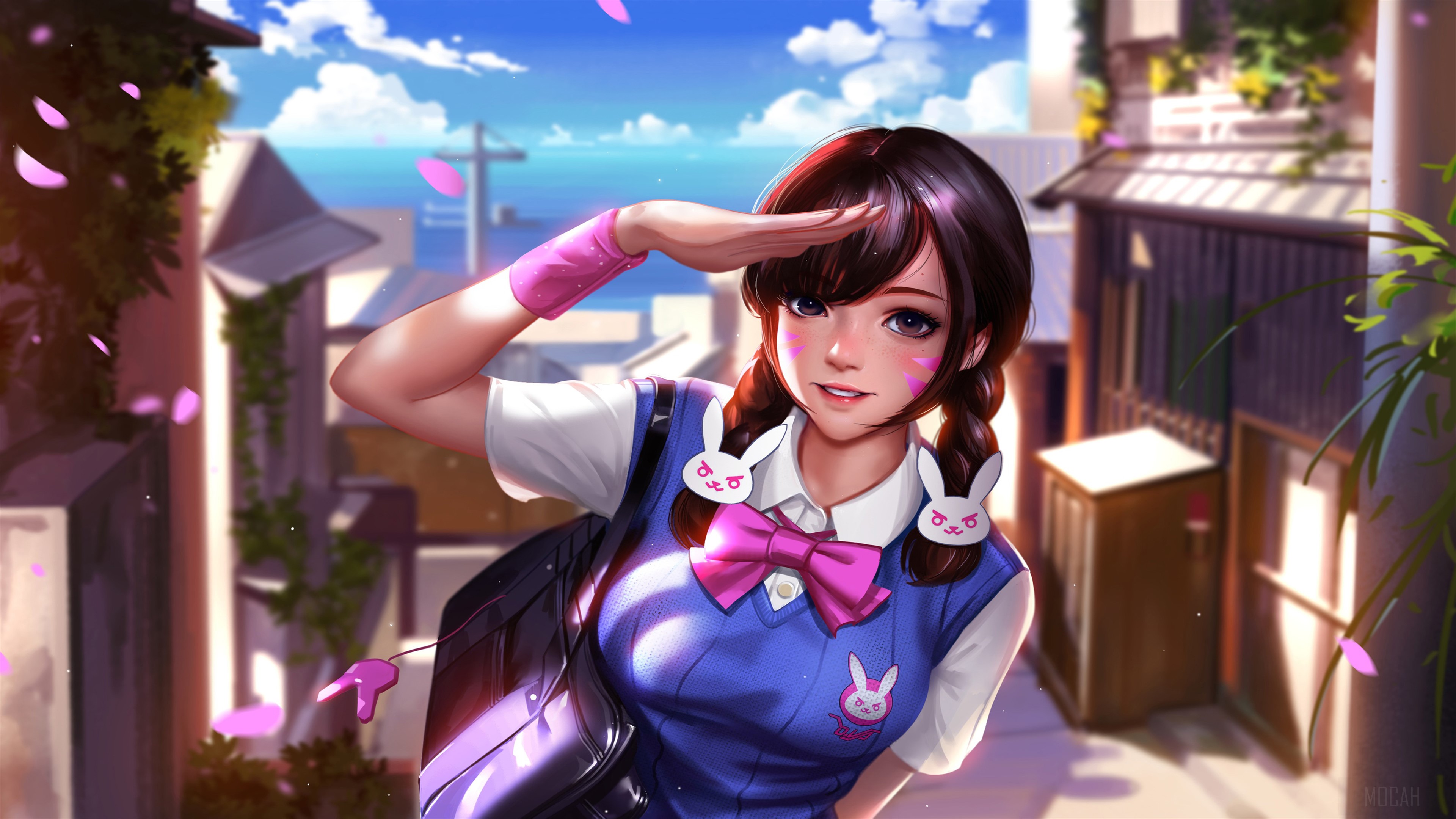 D.Va from Overwatch in School Uniform 4K HD Wallpaper