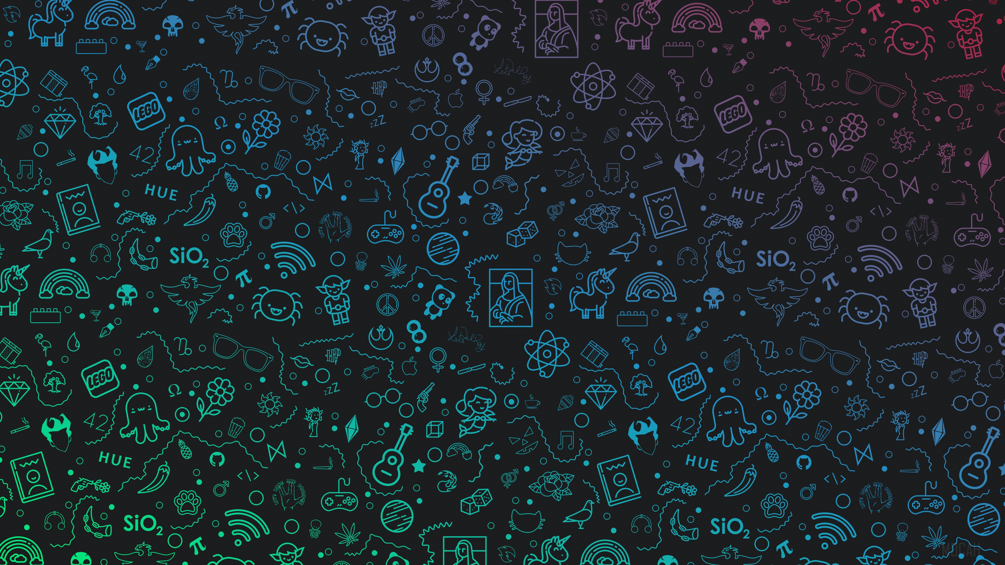 Pattern of icons with gradient colors HD Wallpaper