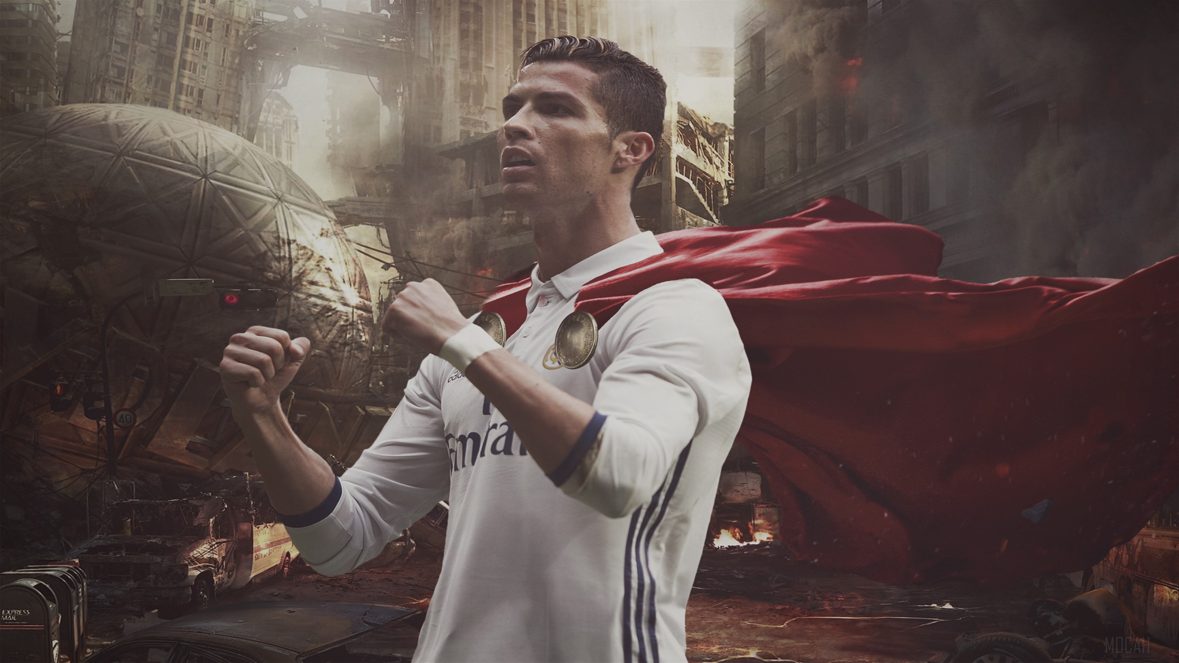 Cristiano Ronaldo in a post-apocalyptic city HD Wallpaper