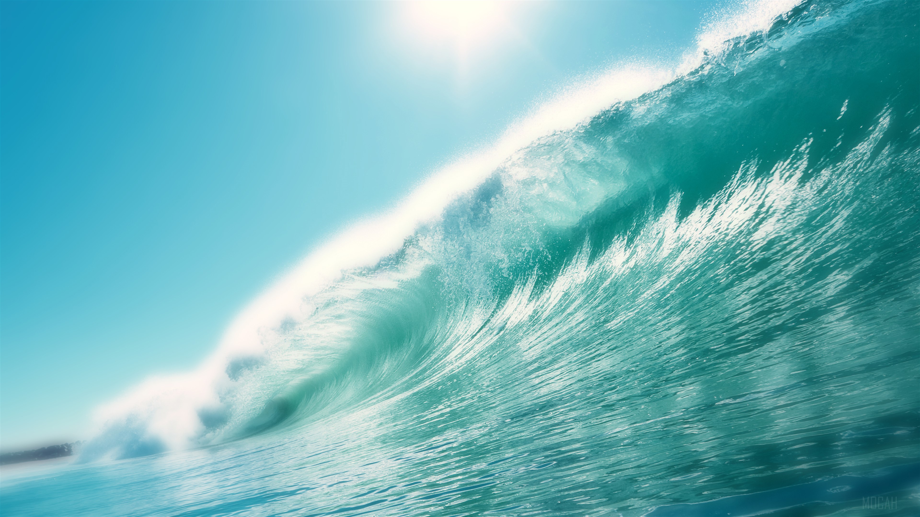 Ocean wave crashing under the sun 4K HD Wallpaper