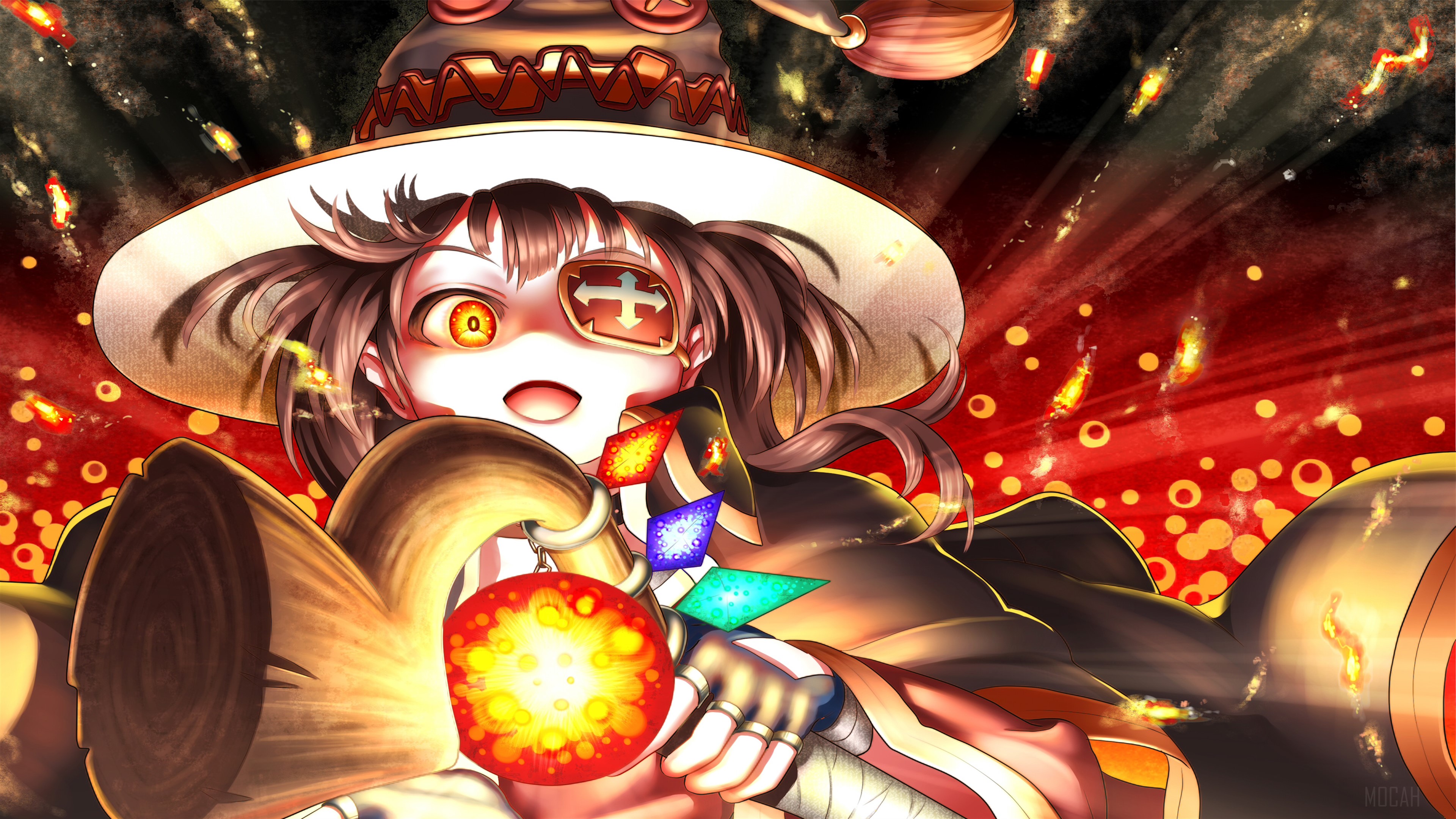 Megumin from KonoSuba casting a spell HD Wallpaper
