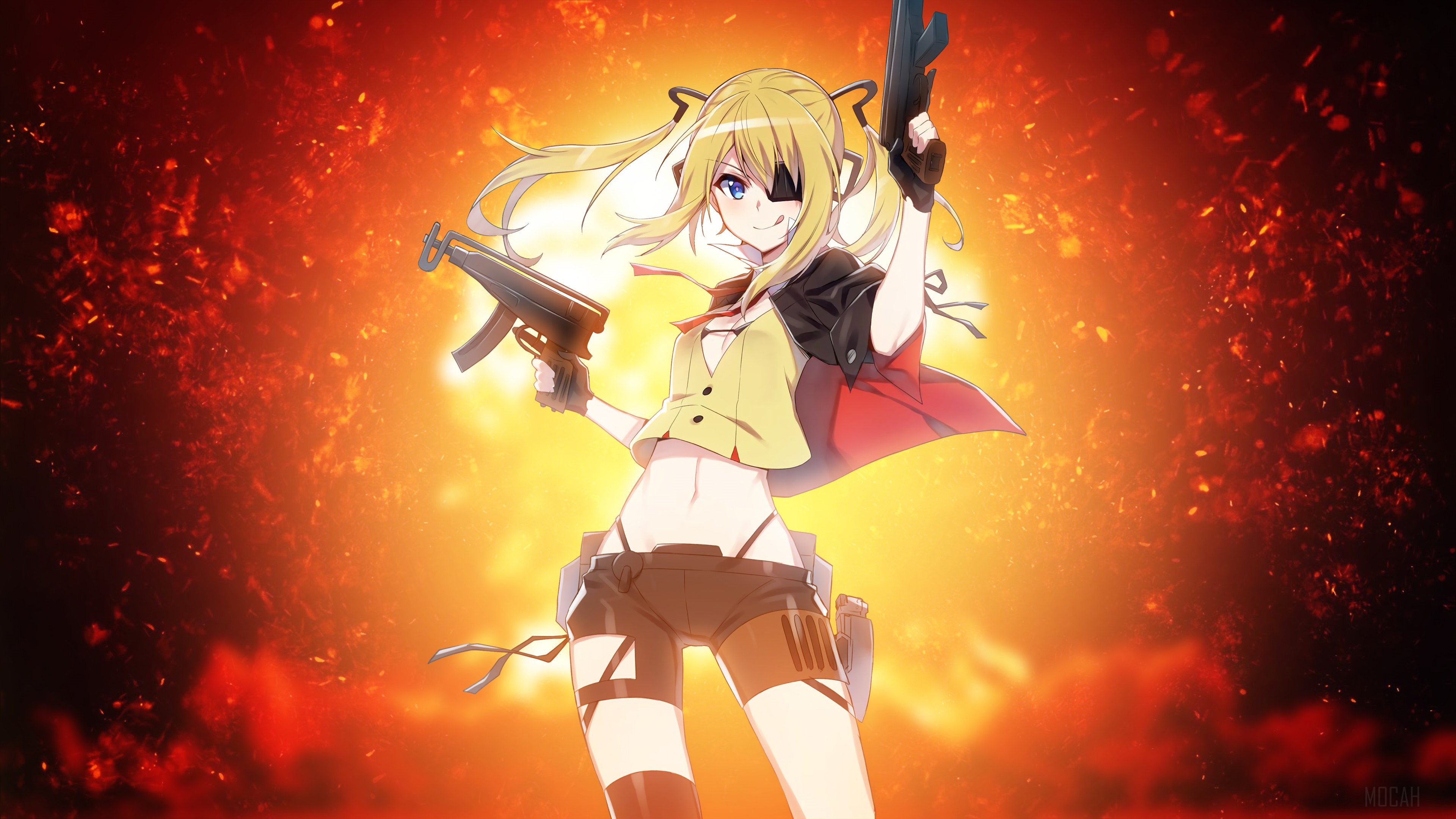 Anime girl with guns and eyepatch 4K HD Wallpaper