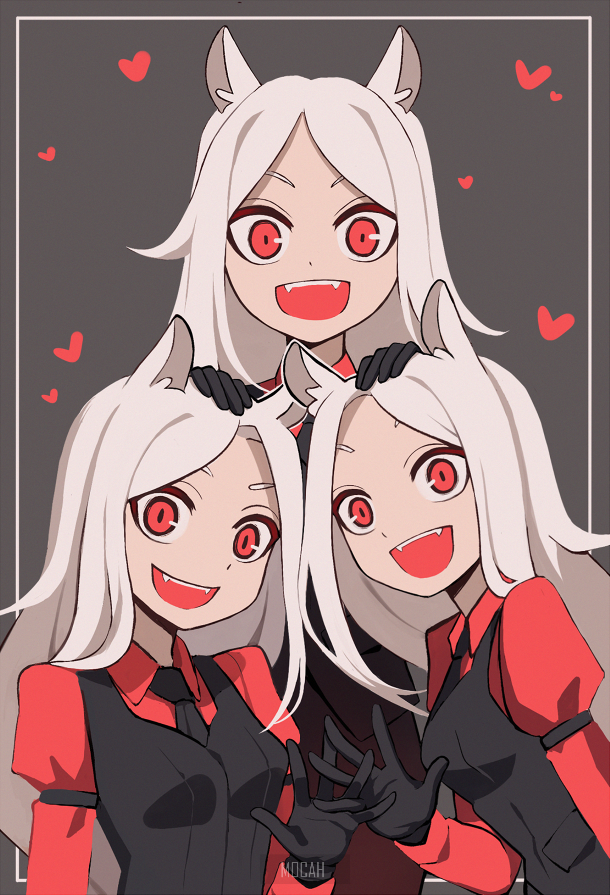 Cerberus from Helltaker with Three Smiling Faces HD Phone Wallpaper