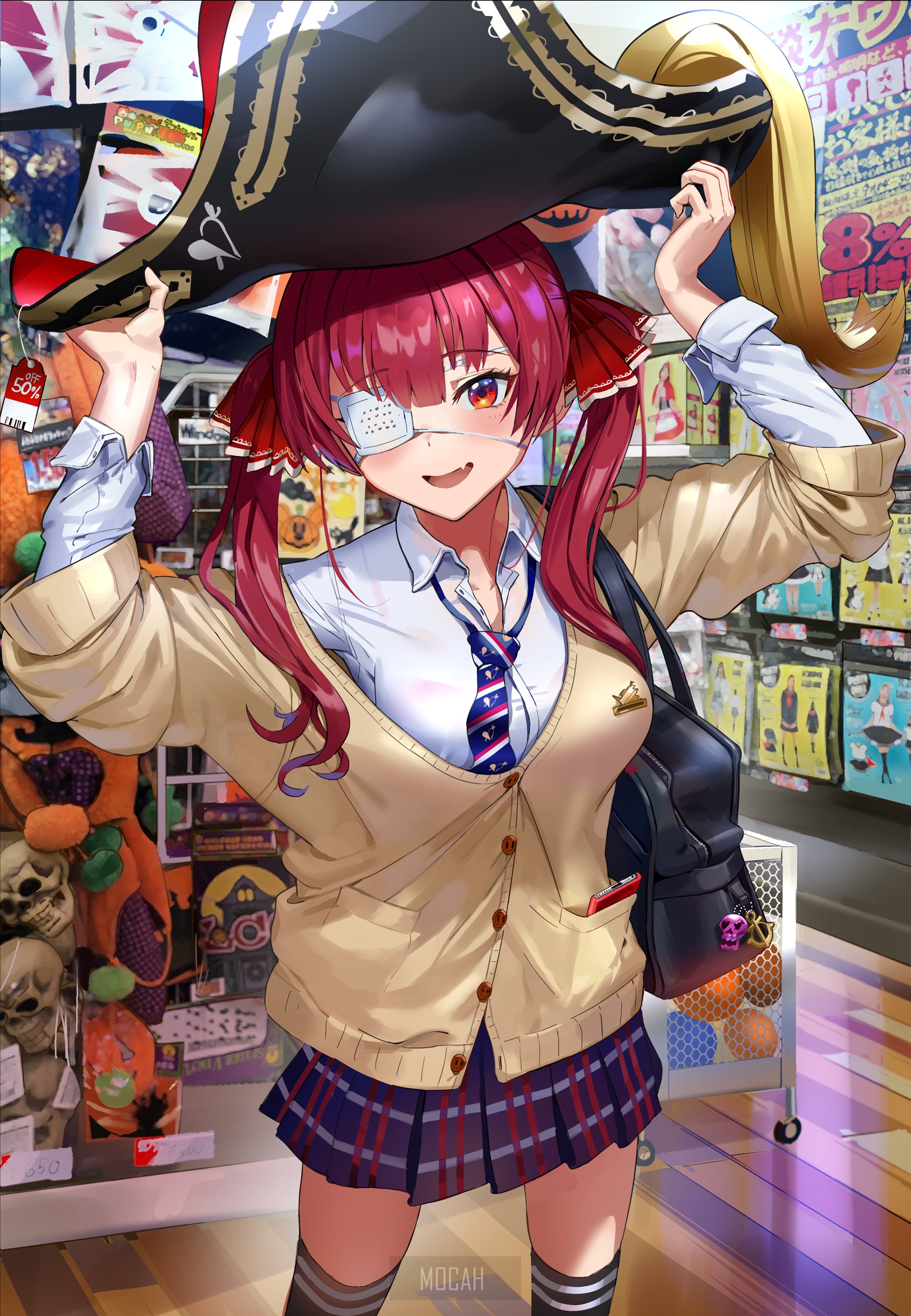 Houshou Marine from Hololive wearing a pirate hat HD Phone Wallpaper