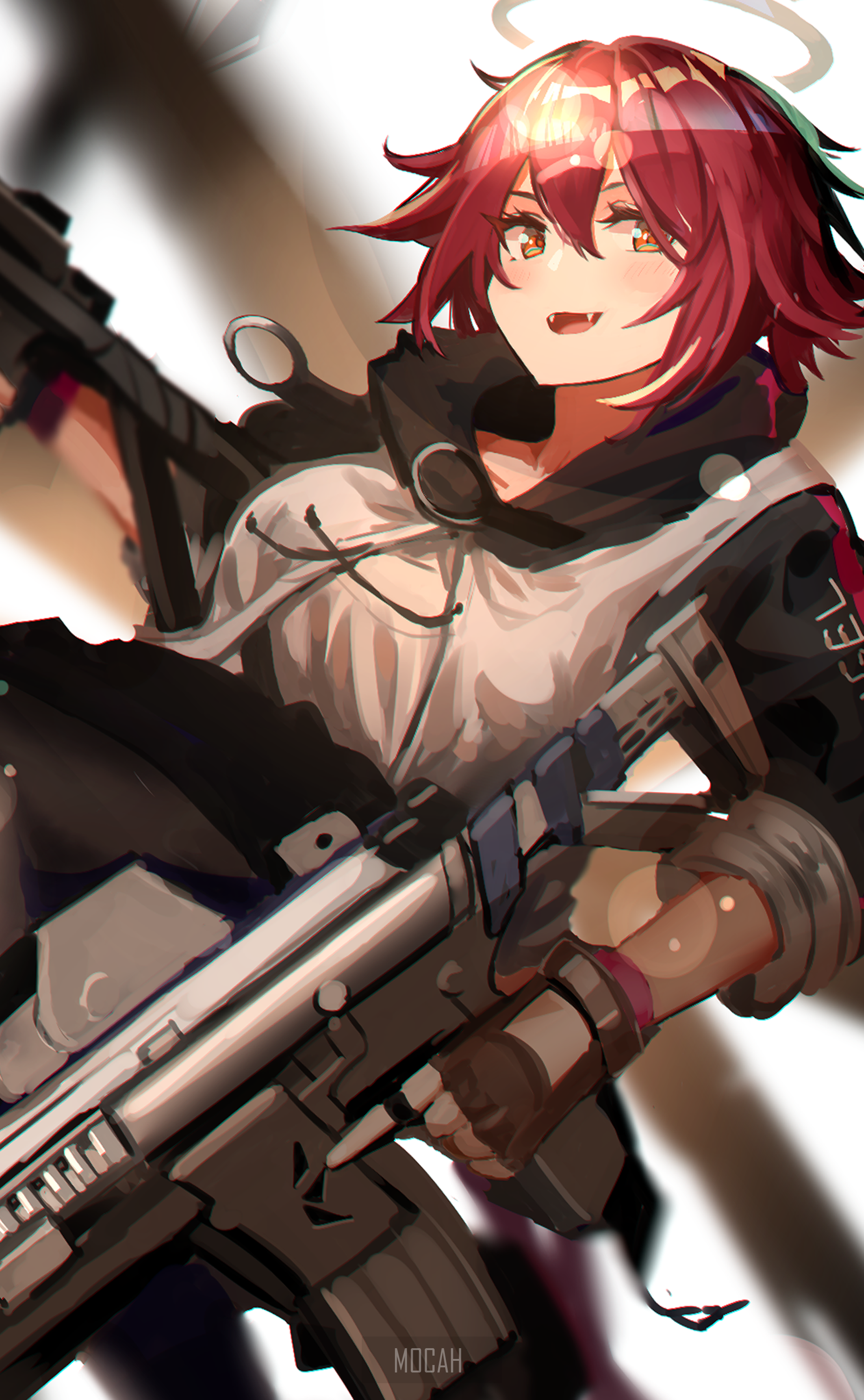 Exusiai from Arknights holding a gun HD Phone Wallpaper