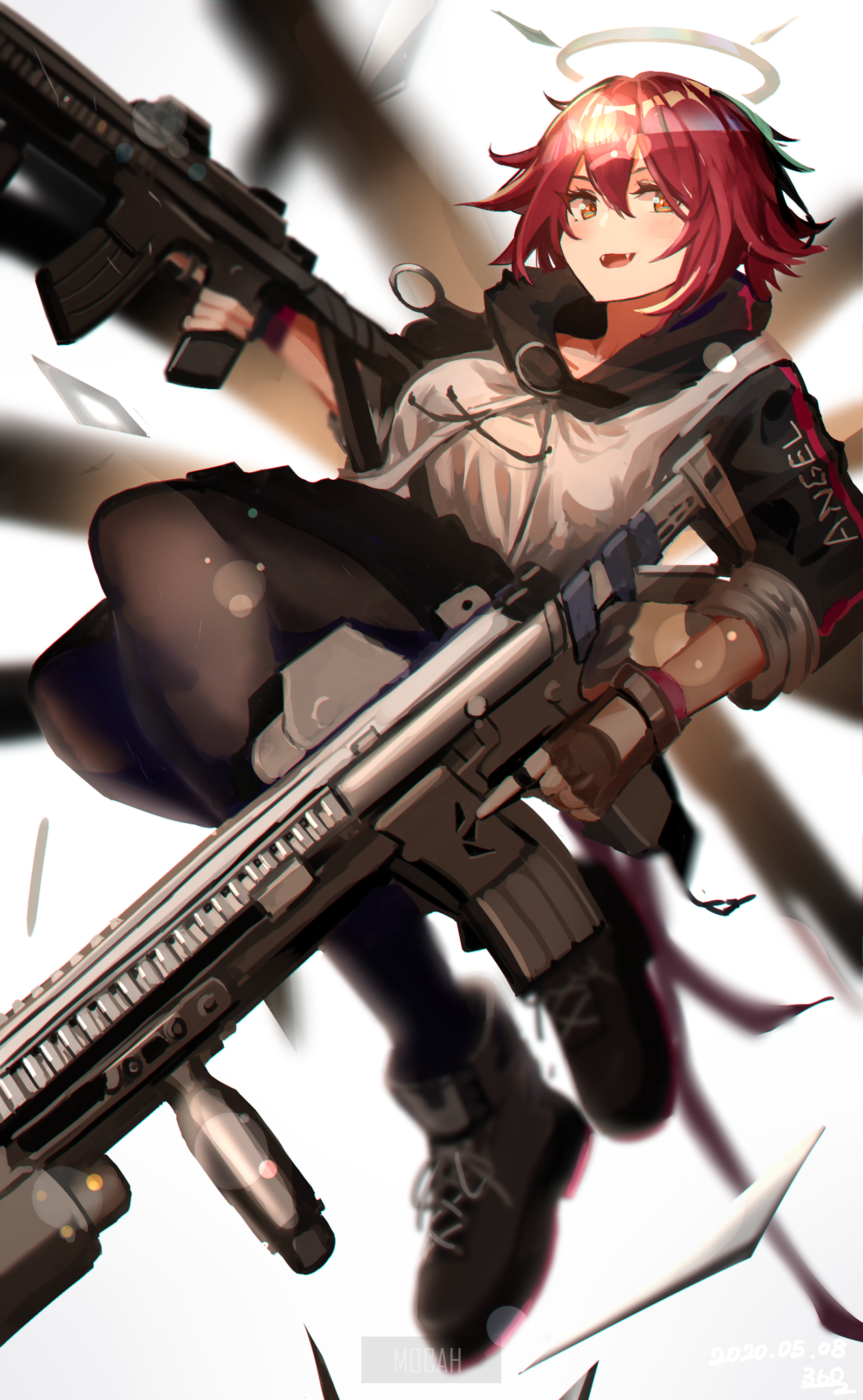 Exusiai from Arknights with guns HD Phone Wallpaper