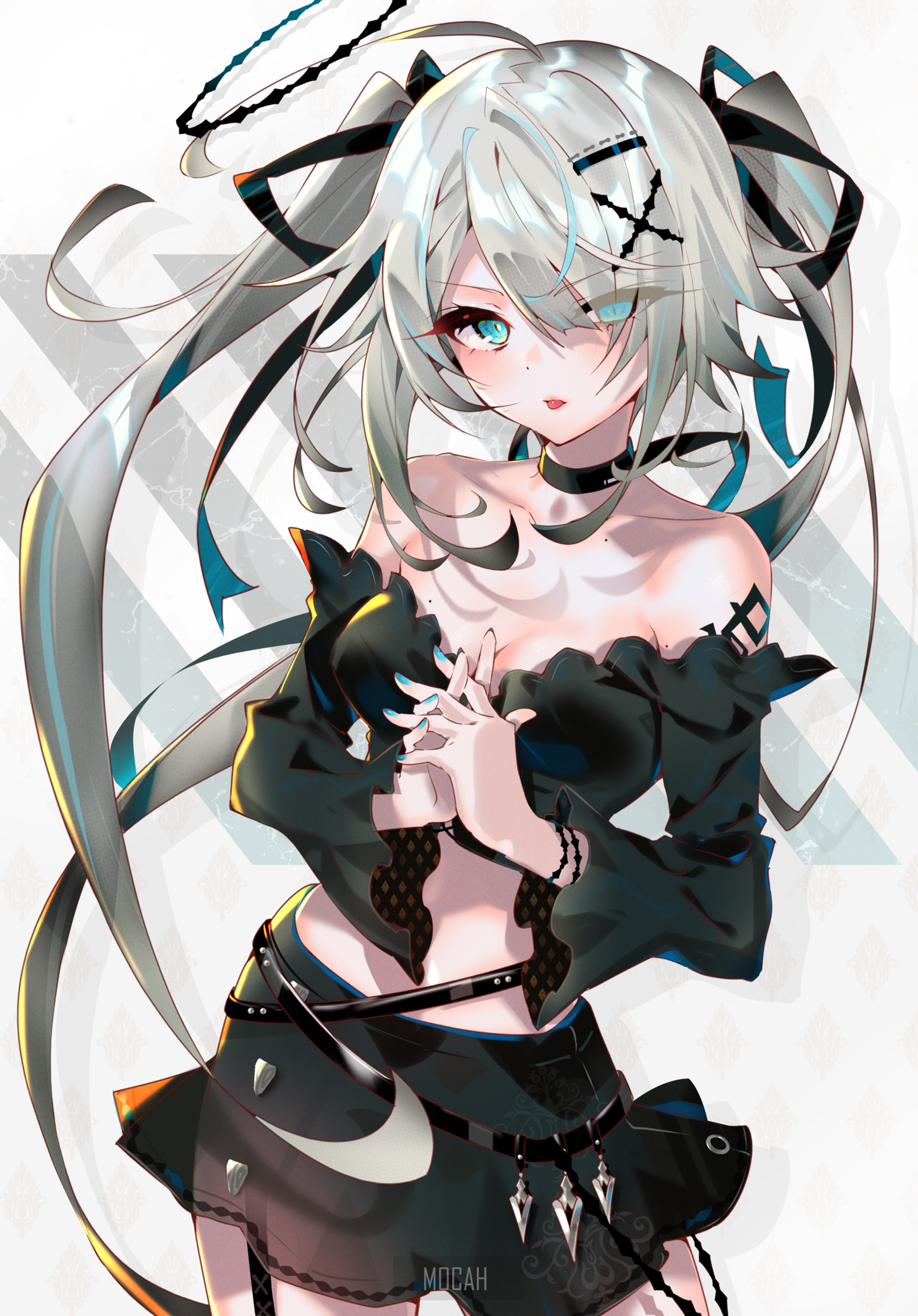 Anime girl with white hair and black outfit HD Phone Wallpaper