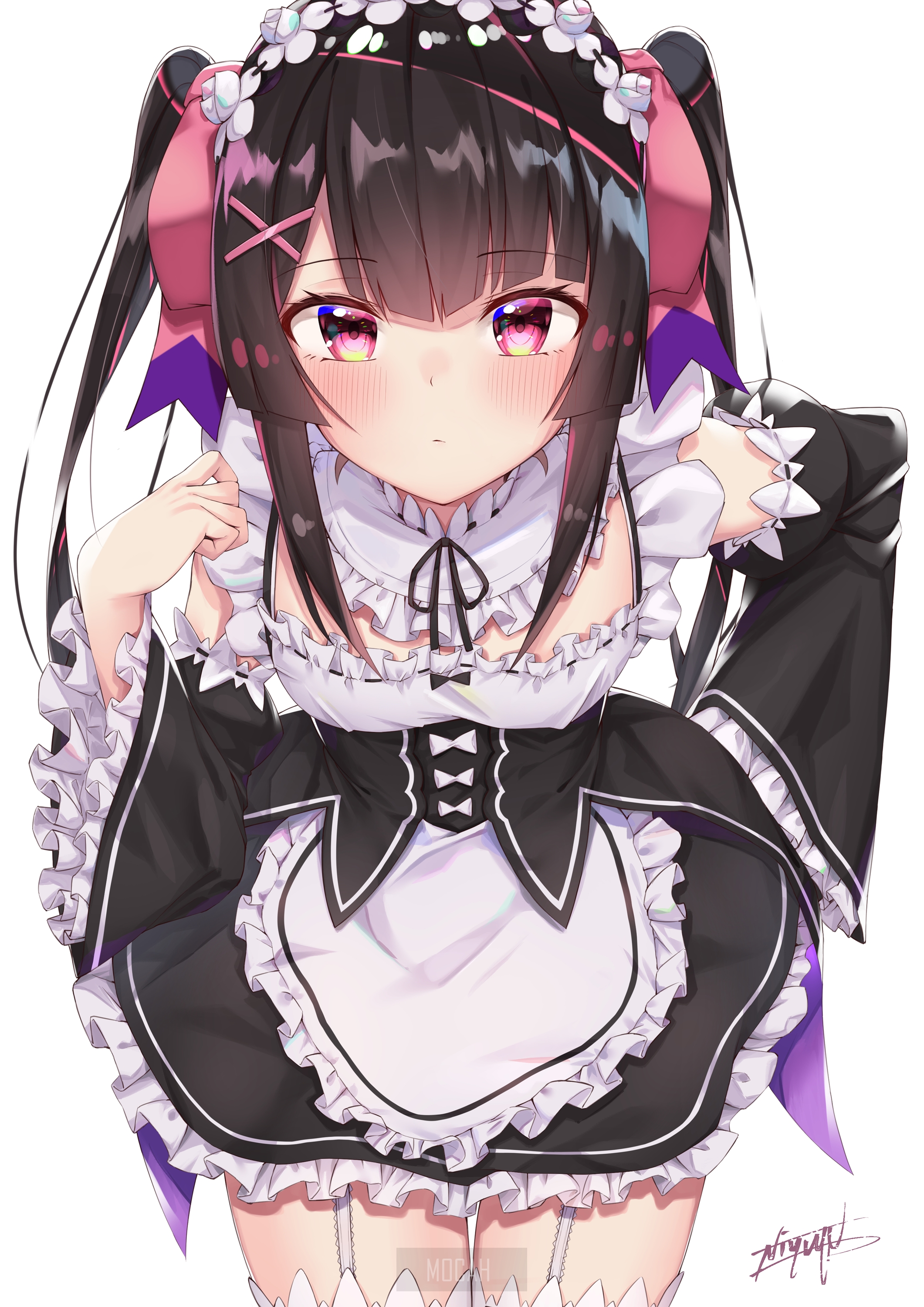 Anime girl in maid outfit with twin tails HD Phone Wallpaper