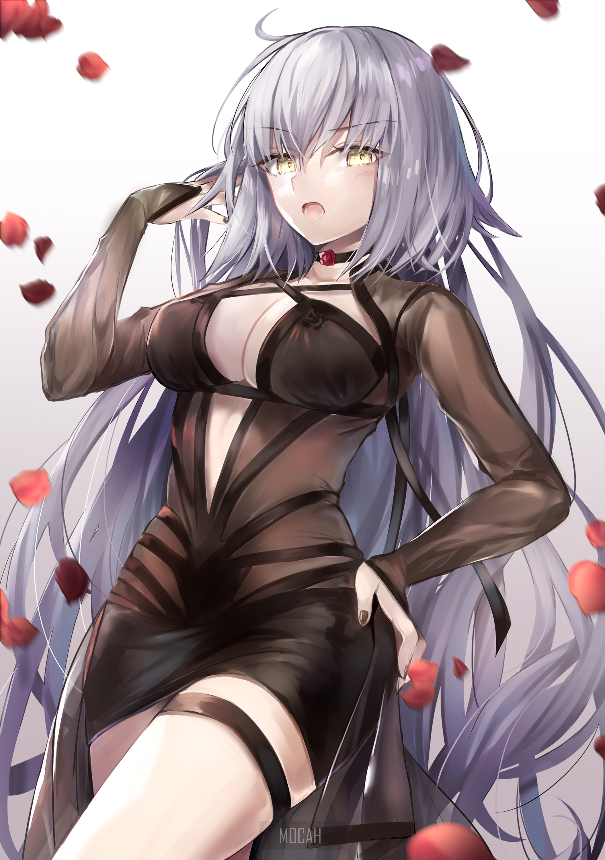Fate Series Anime Girl in Elegant Black Dress HD Phone Wallpaper