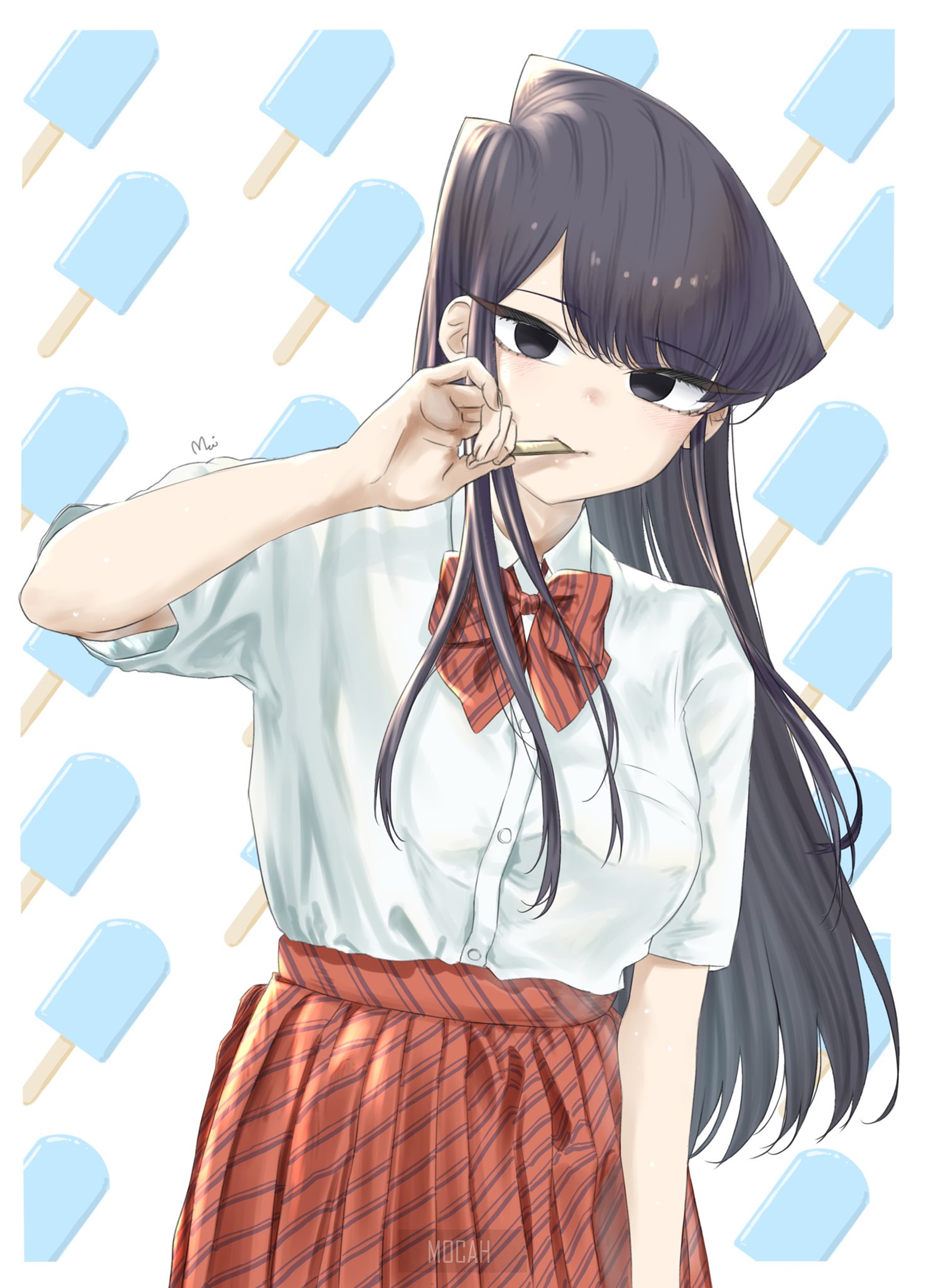 Shoko Komi from Komi Can't Communicate eating a popsicle HD Phone Wallpaper