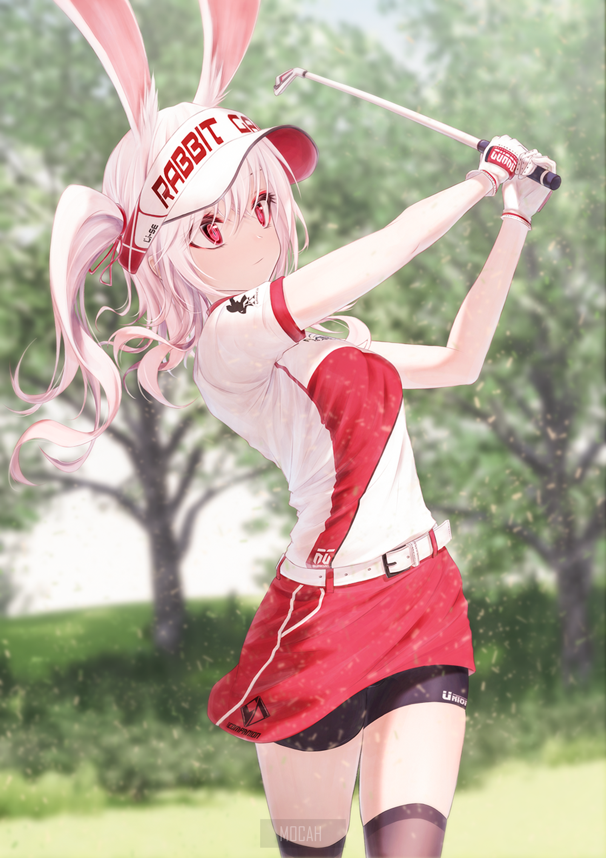 Anime girl with rabbit ears playing golf HD Phone Wallpaper