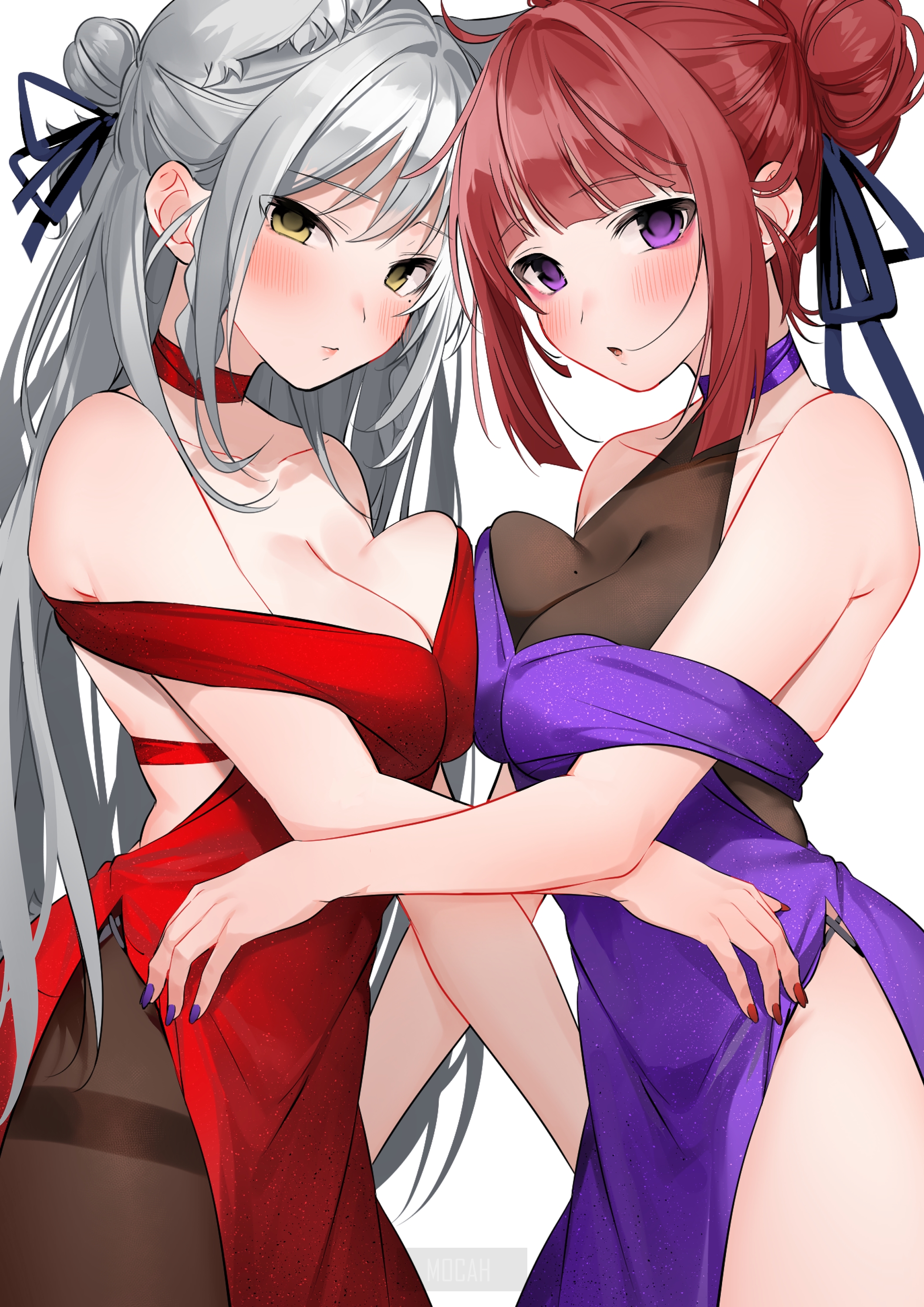 Two anime girls in elegant dresses HD Phone Wallpaper