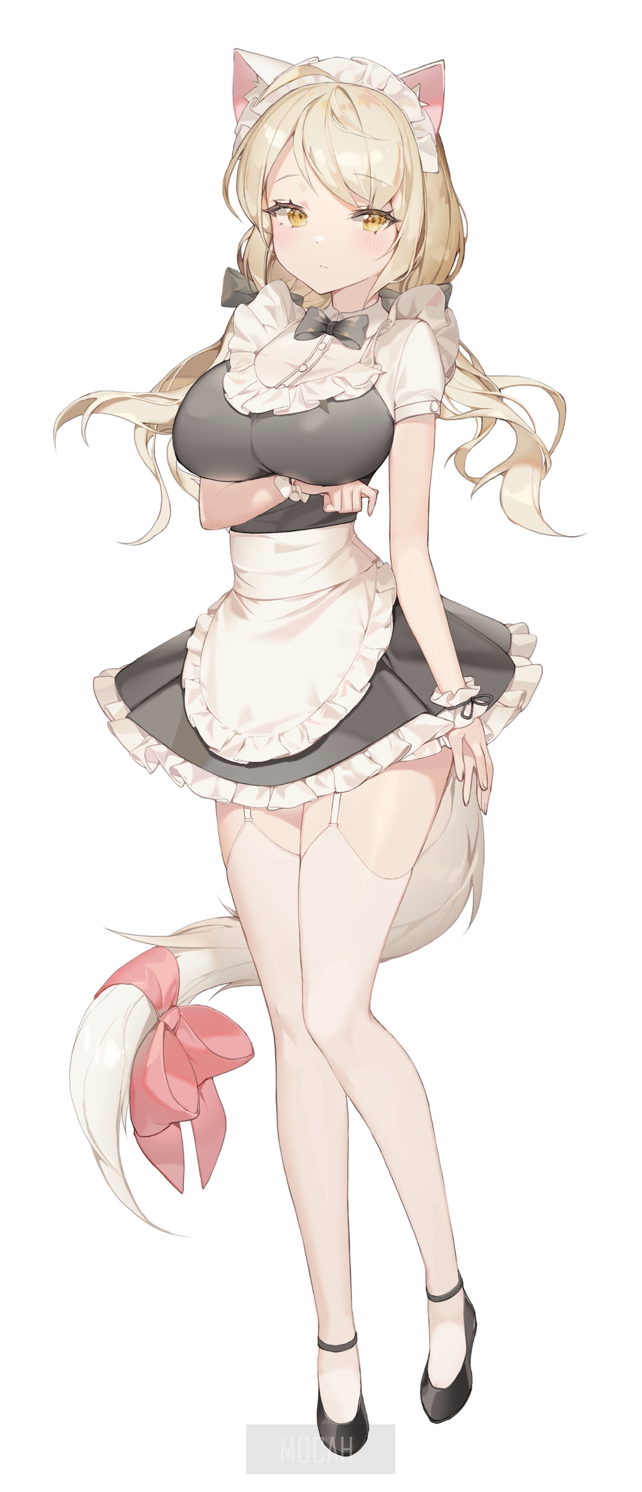 Anime girl in maid outfit with cat ears HD Phone Wallpaper
