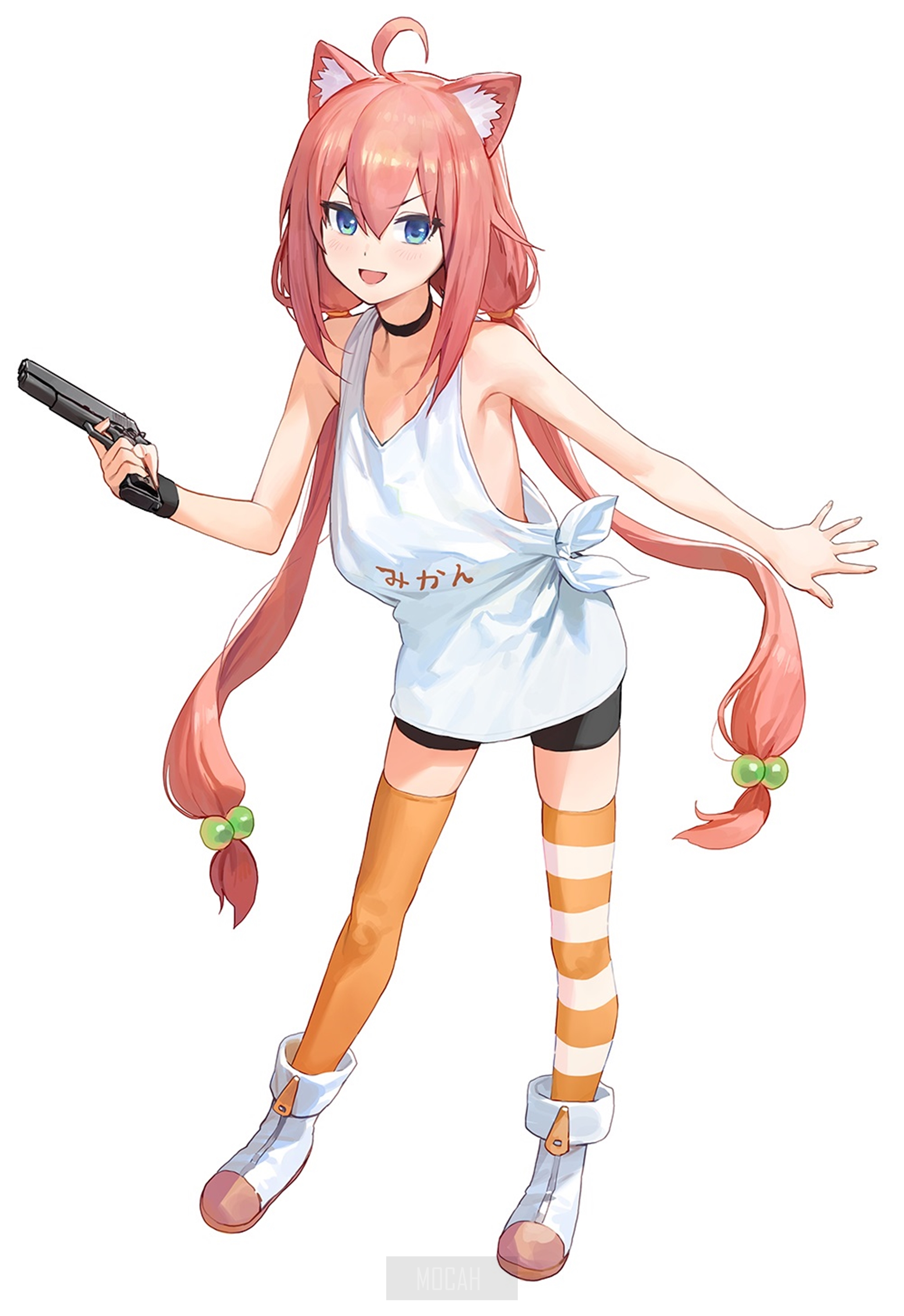 Nekomiya Hinata (Virtual YouTuber) holding a gun HD Phone Wallpaper