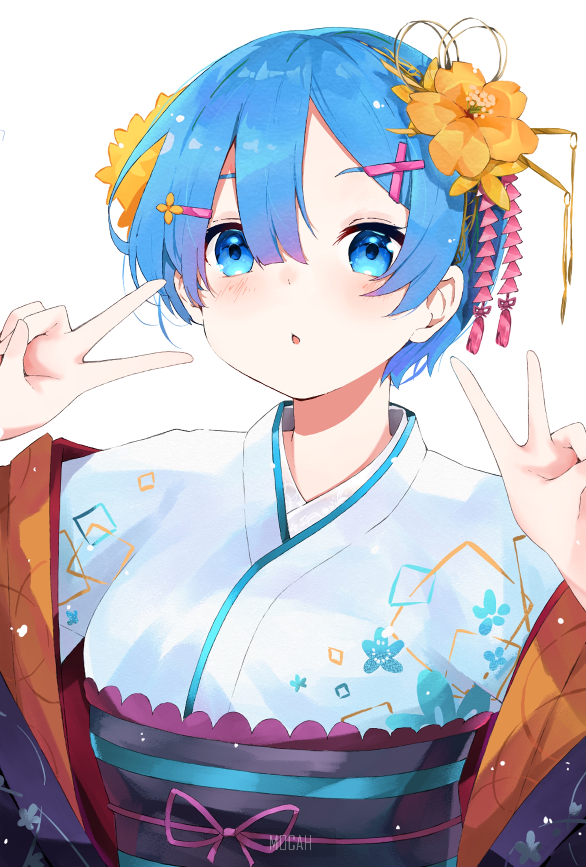 Rem from Re:Zero in a Kimono HD Phone Wallpaper