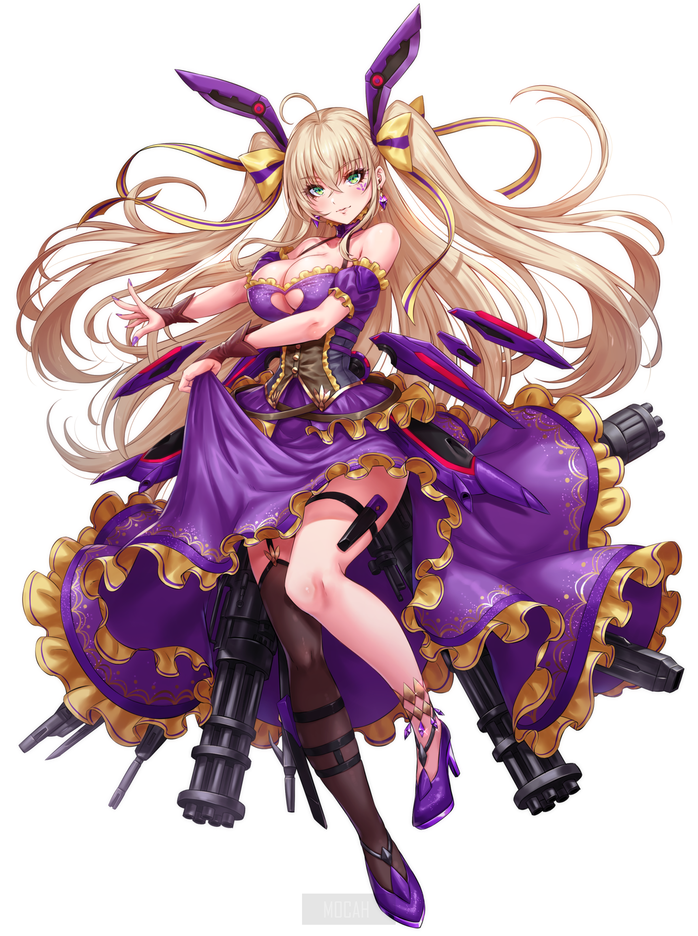 Anime girl with blonde hair and purple dress HD Phone Wallpaper