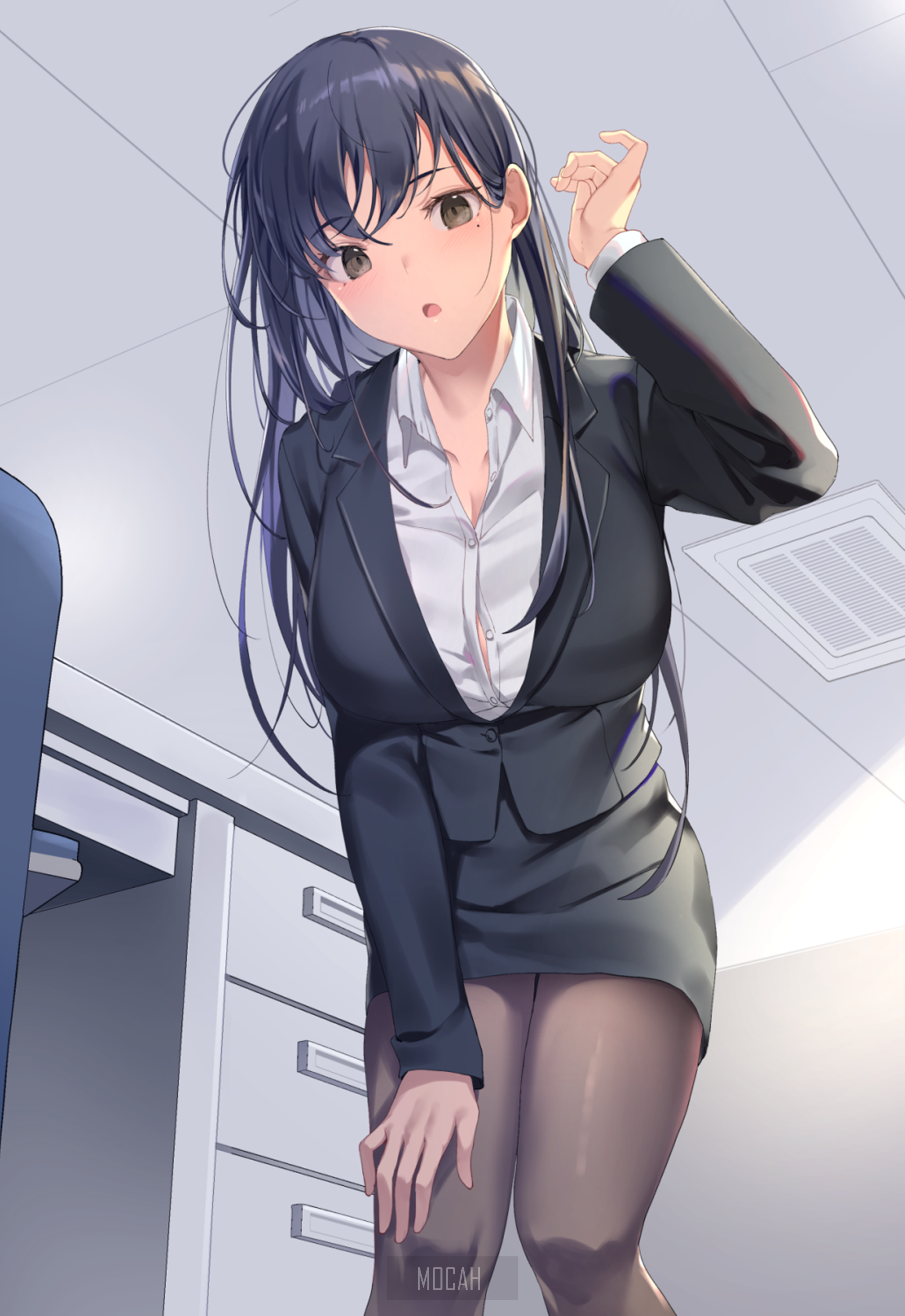 Anime girl in office attire HD Phone Wallpaper