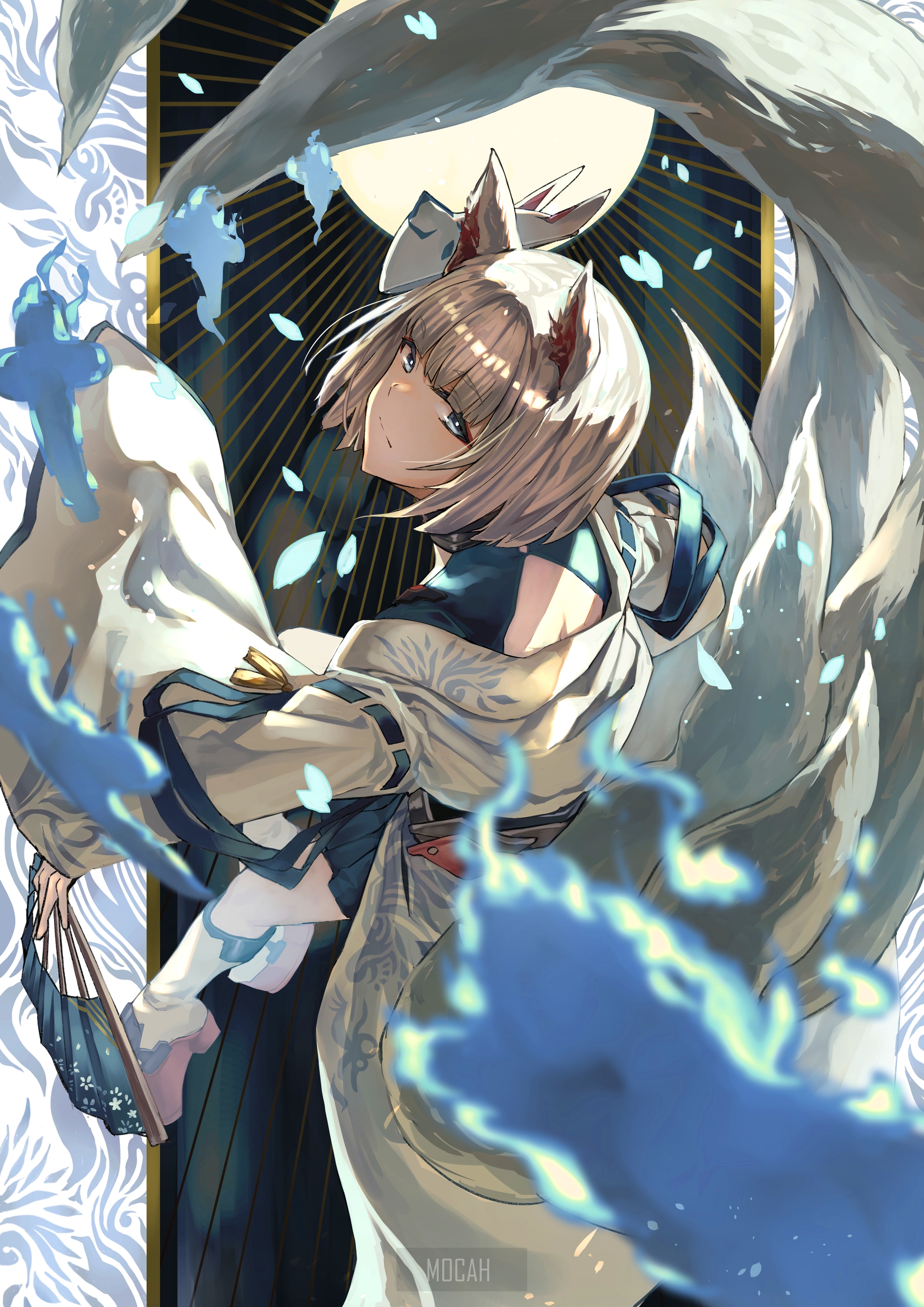 Kaga from Azur Lane with fox ears and tails HD Phone Wallpaper