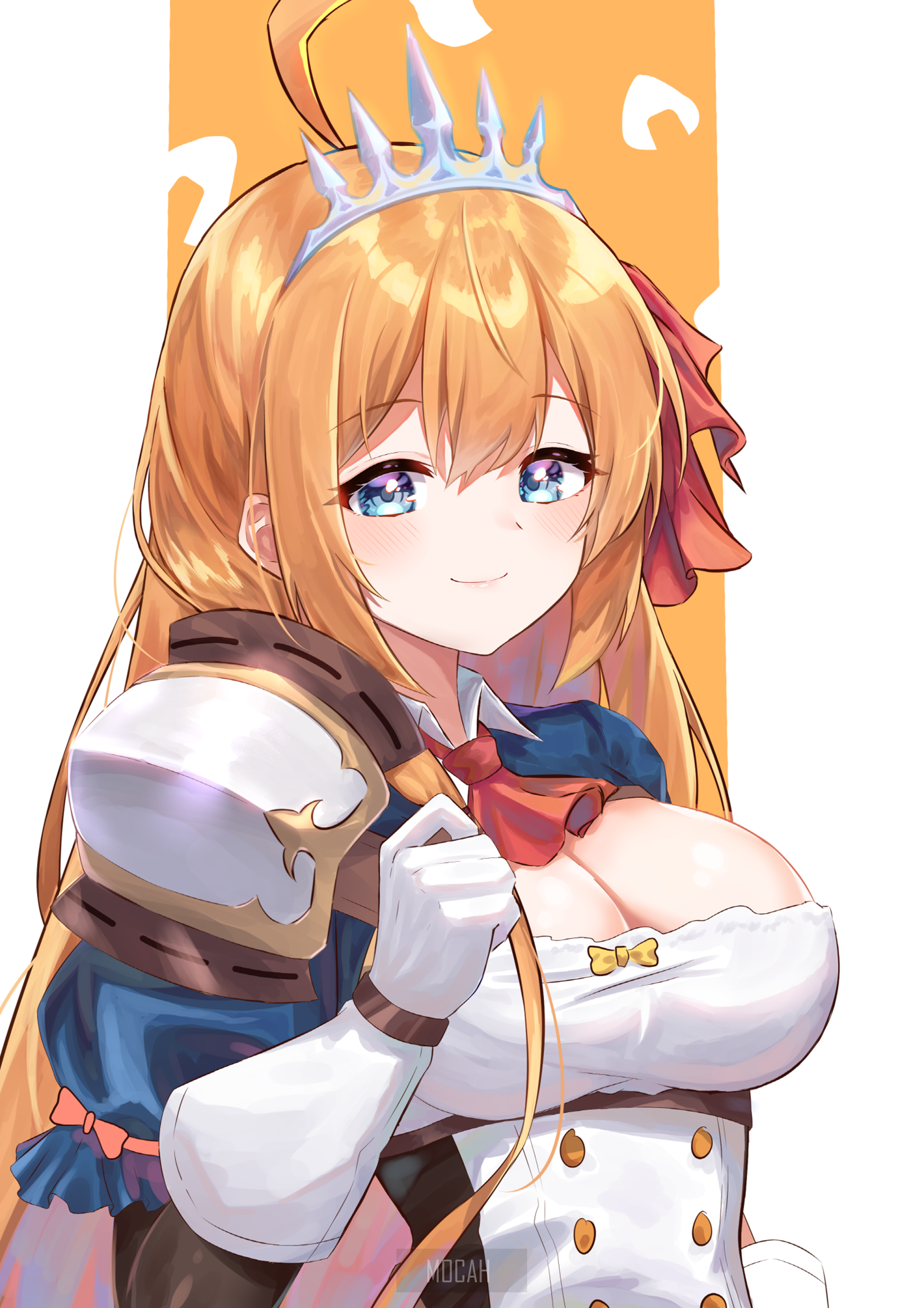 Anime girl with crown and armor HD Phone Wallpaper