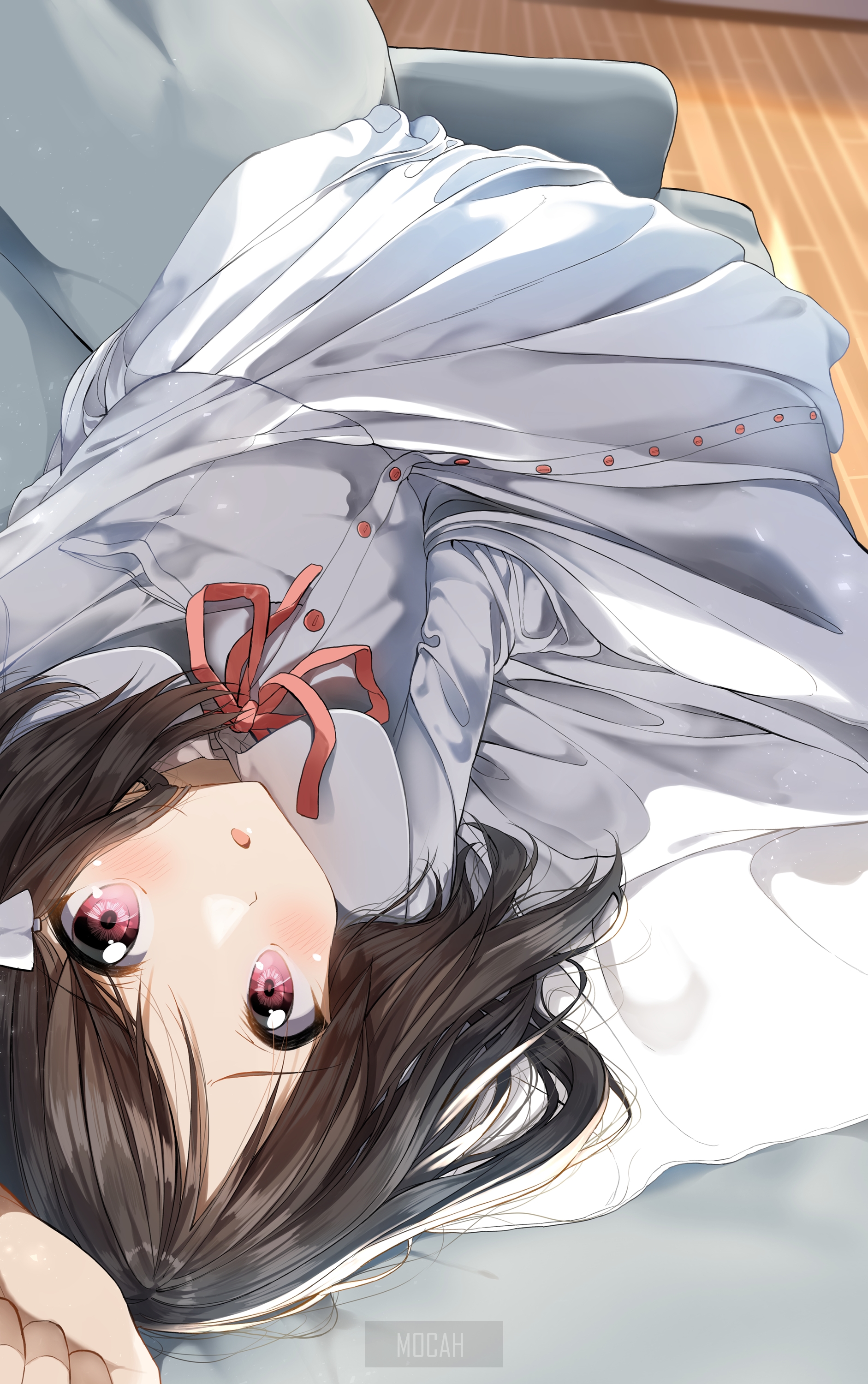 Anime girl lying on a couch HD Phone Wallpaper