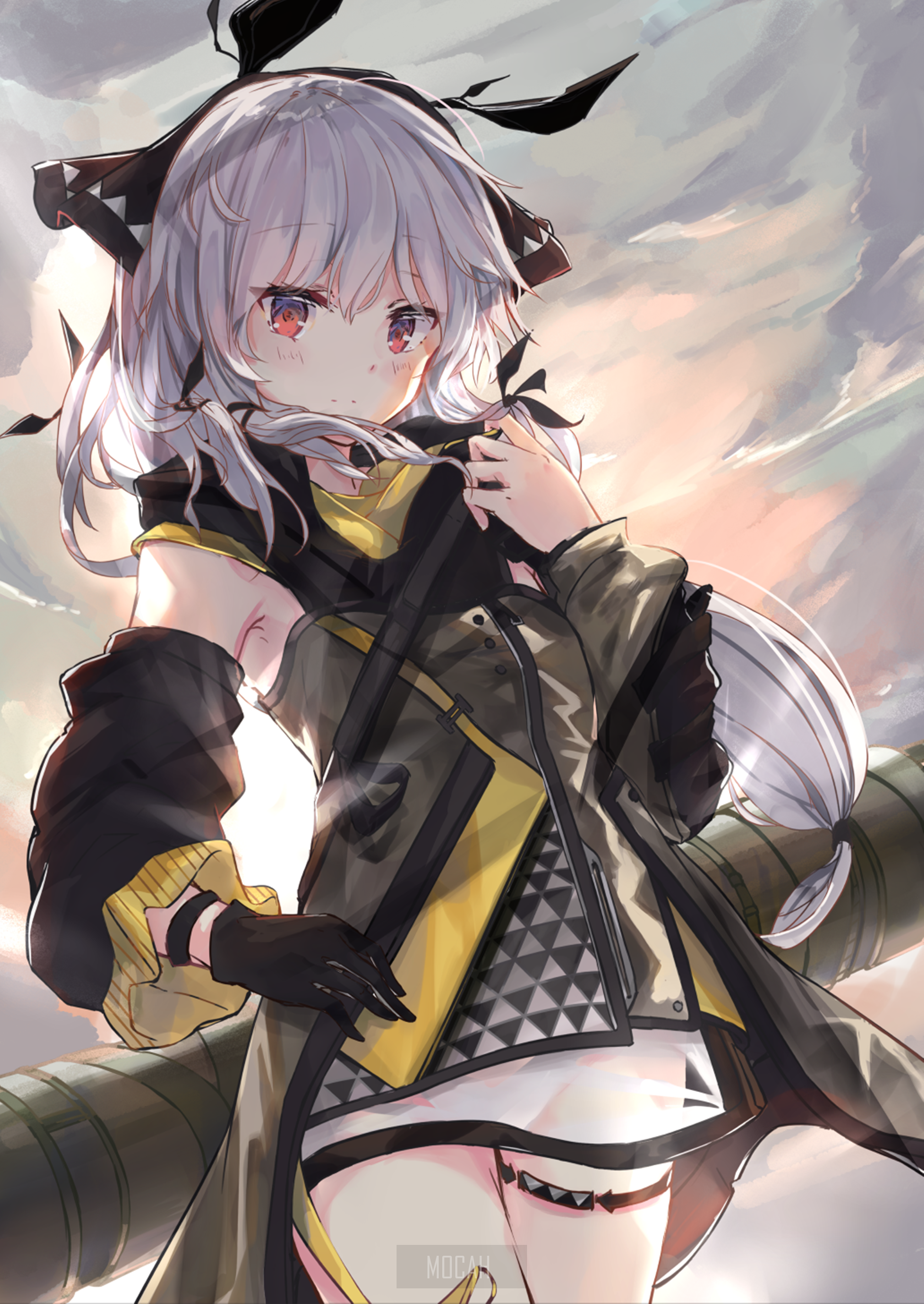 Anime girl with white hair and red eyes in Arknights HD Phone Wallpaper