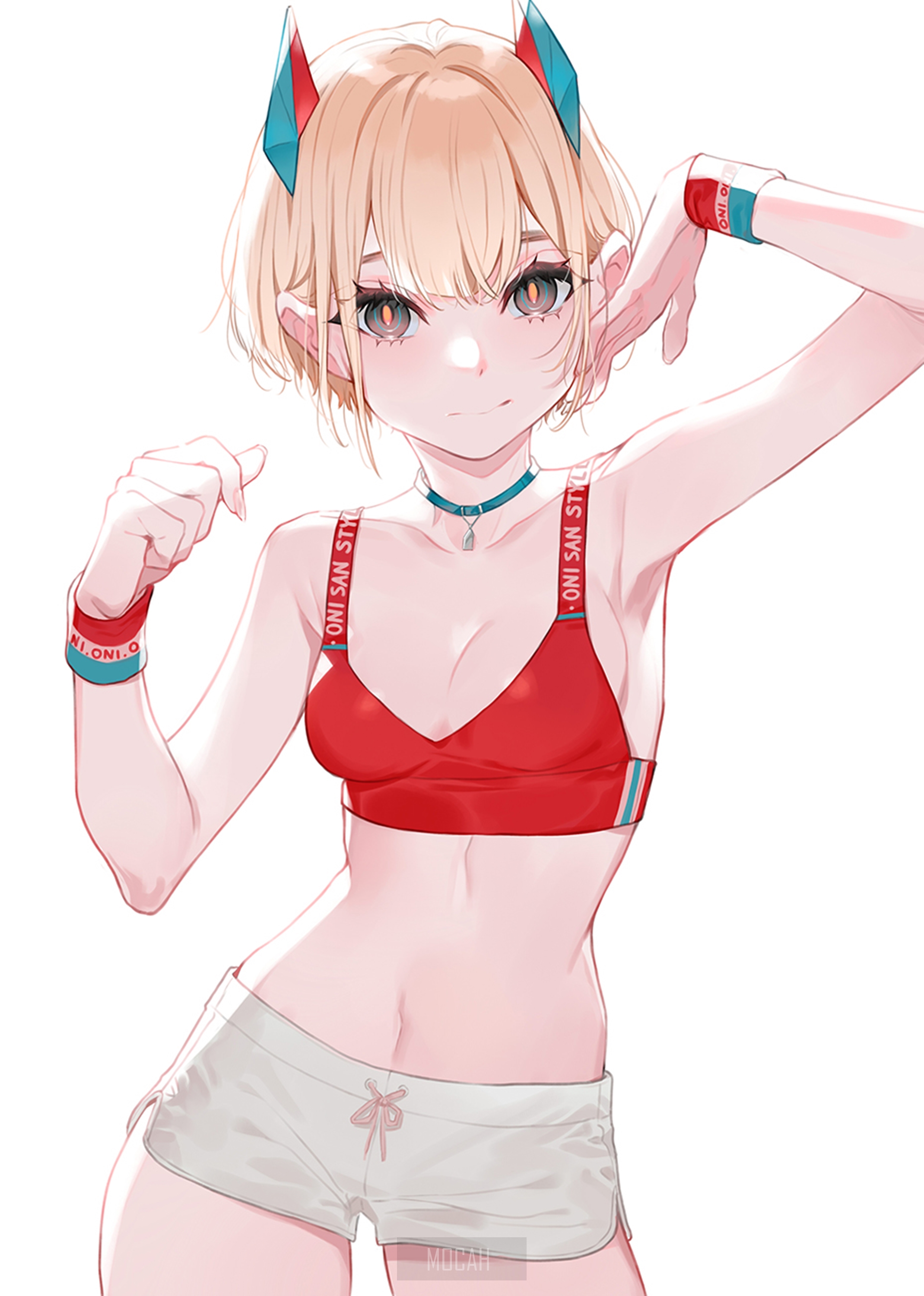 Anime girl with blonde hair and red top HD Phone Wallpaper