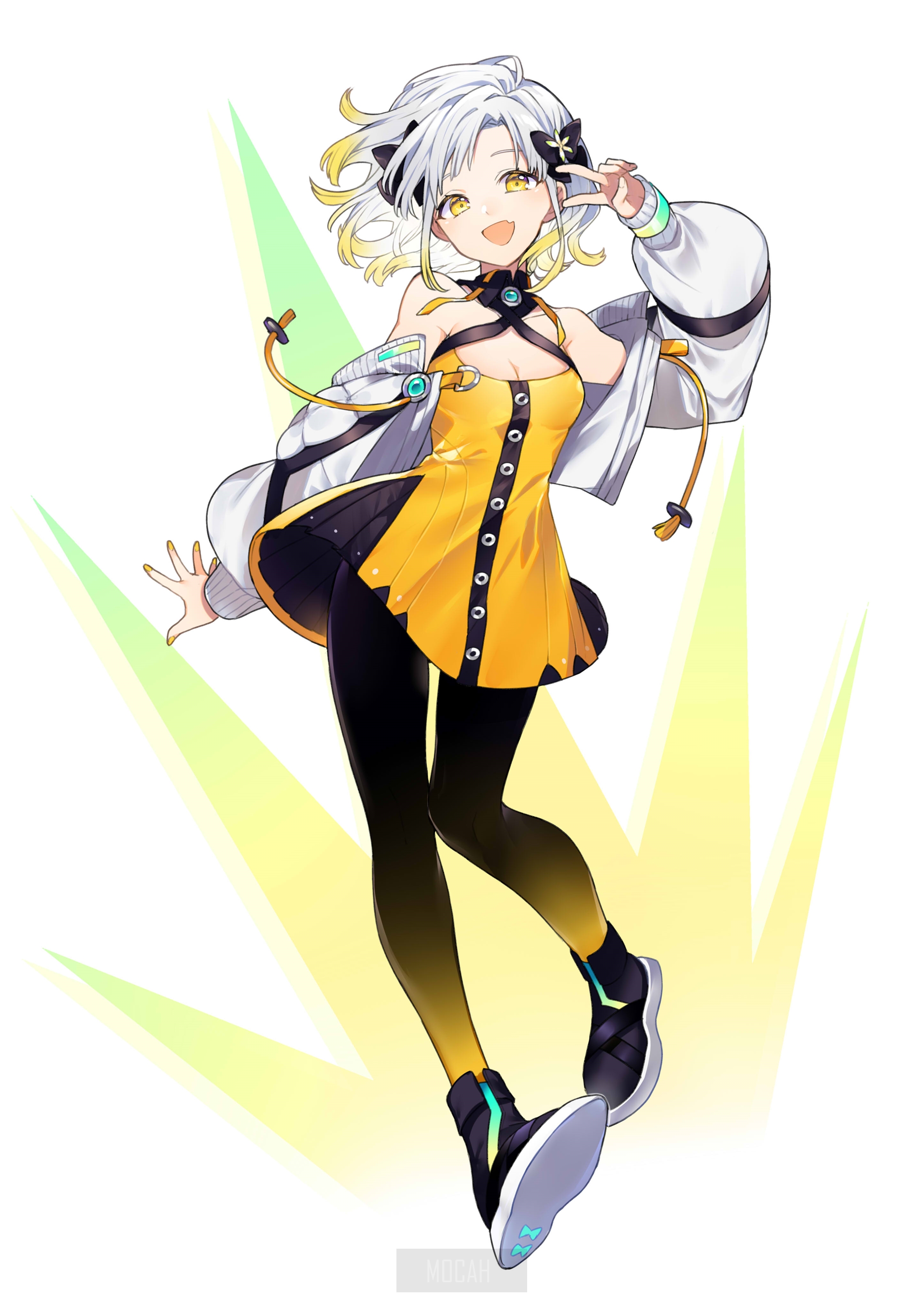 Anime girl with white and yellow hair HD Phone Wallpaper