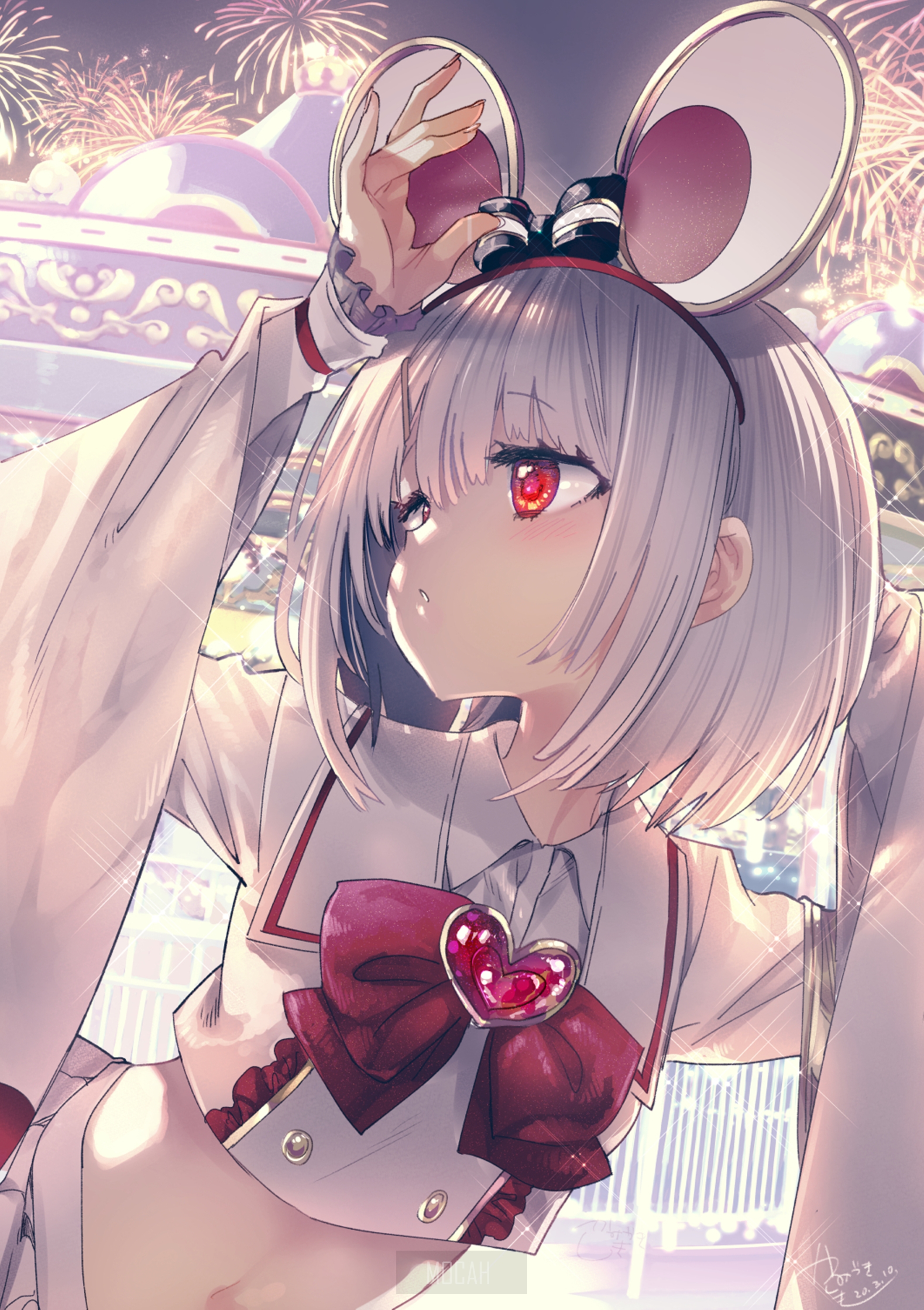 Anime girl with bunny ears and red eyes HD Phone Wallpaper