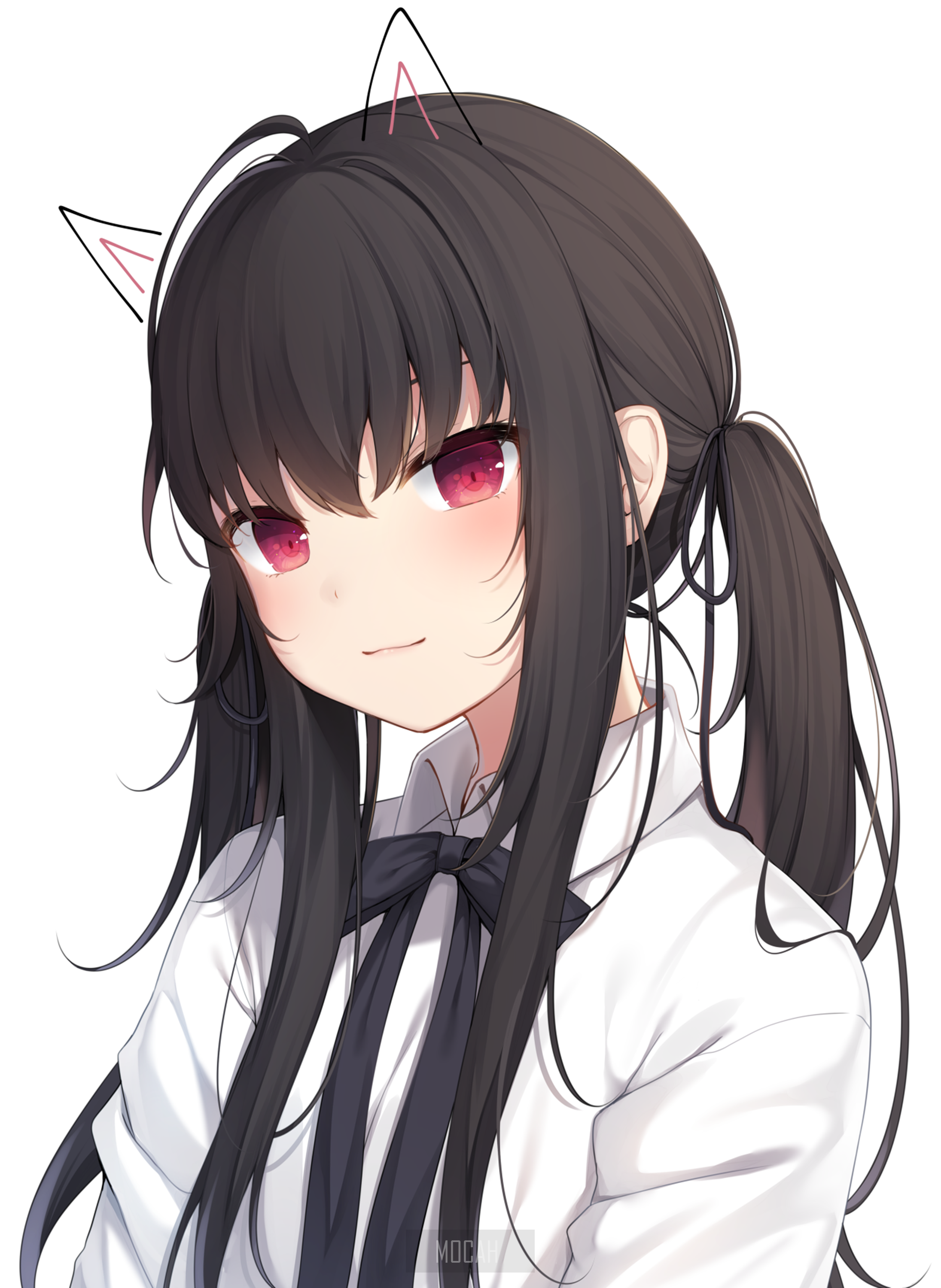 Anime girl with black hair and cat ears HD Phone Wallpaper