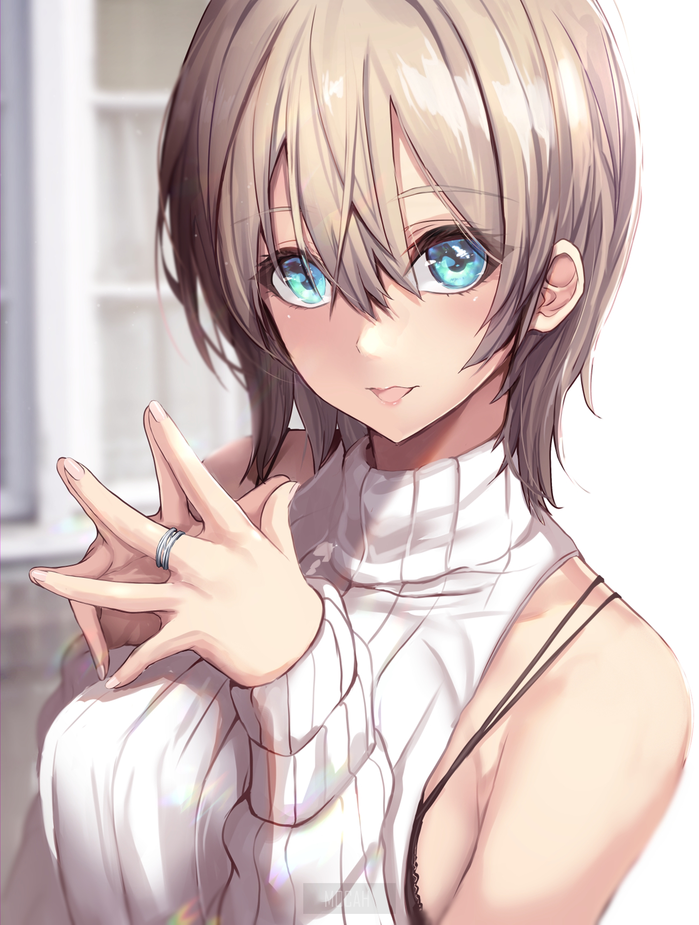 Anime girl with blue eyes and short blonde hair HD Phone Wallpaper