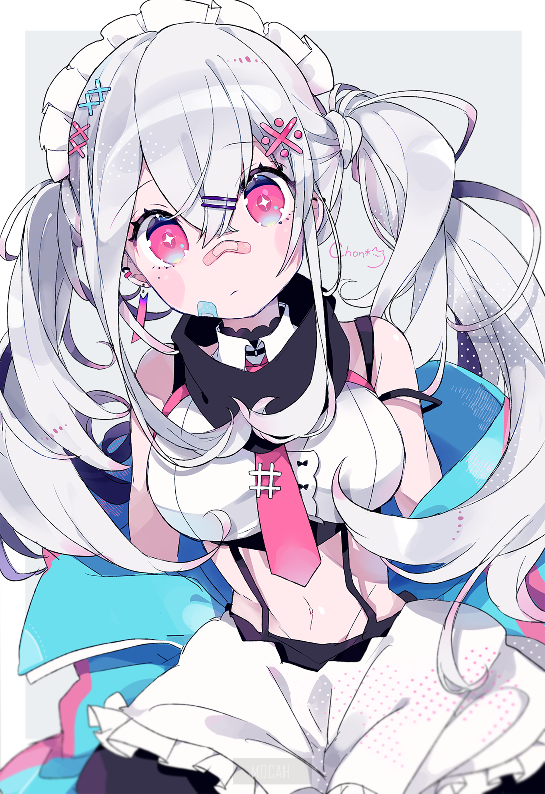 Anime girl with white hair and pink eyes HD Phone Wallpaper