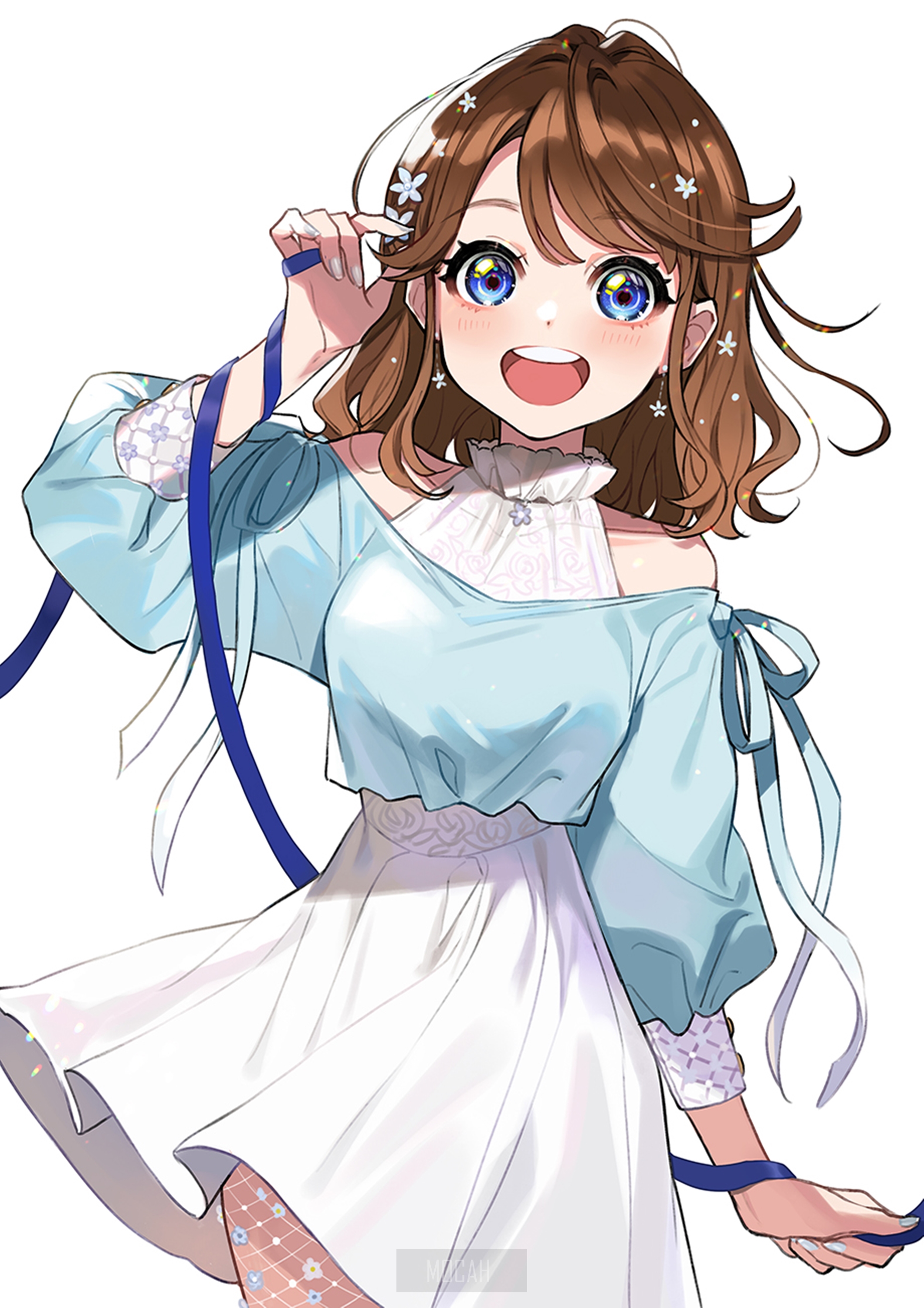 Anime girl with brown hair and blue eyes HD Phone Wallpaper