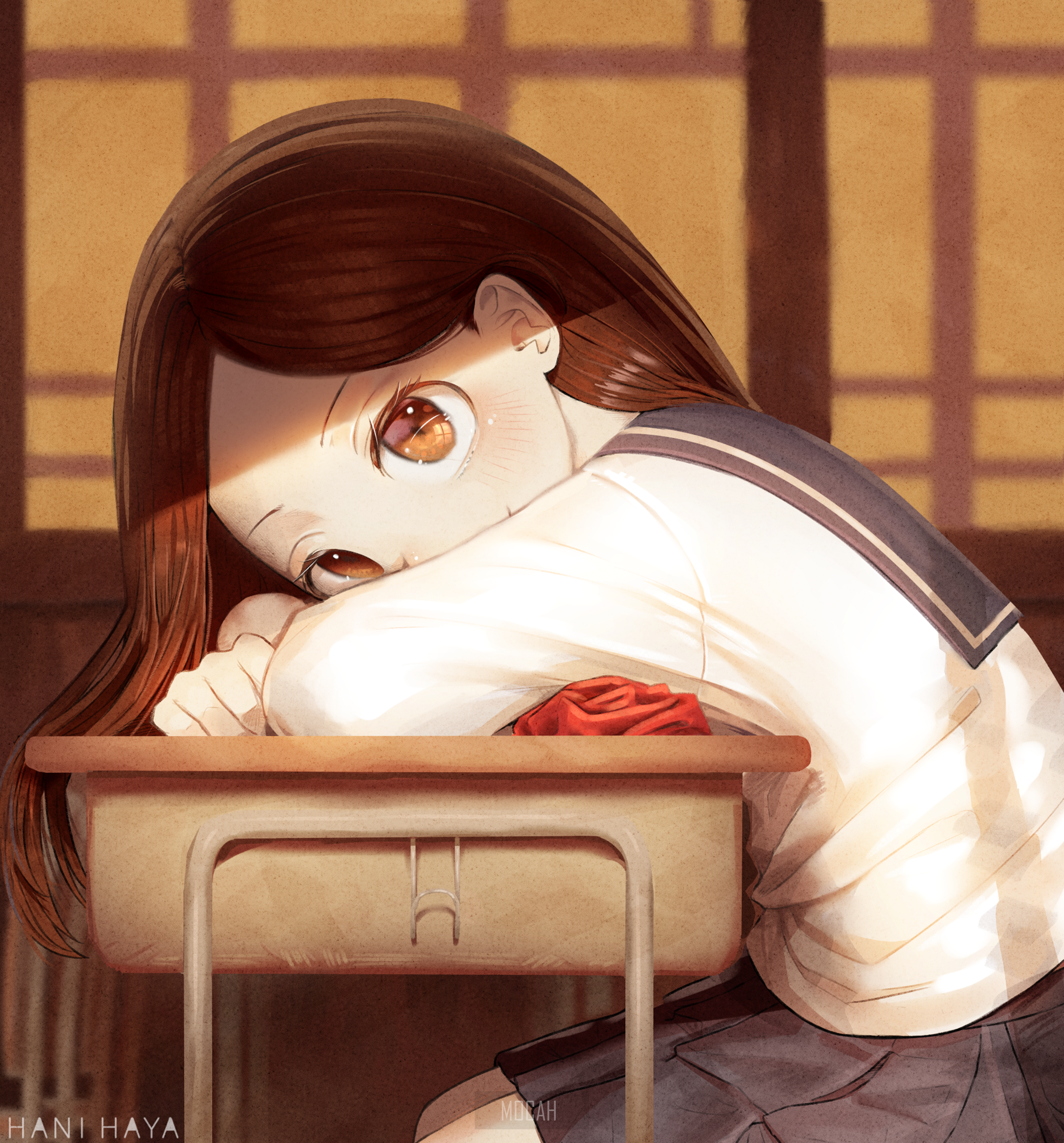 Takagi-san Smiling in Classroom at Sunset HD Phone Wallpaper