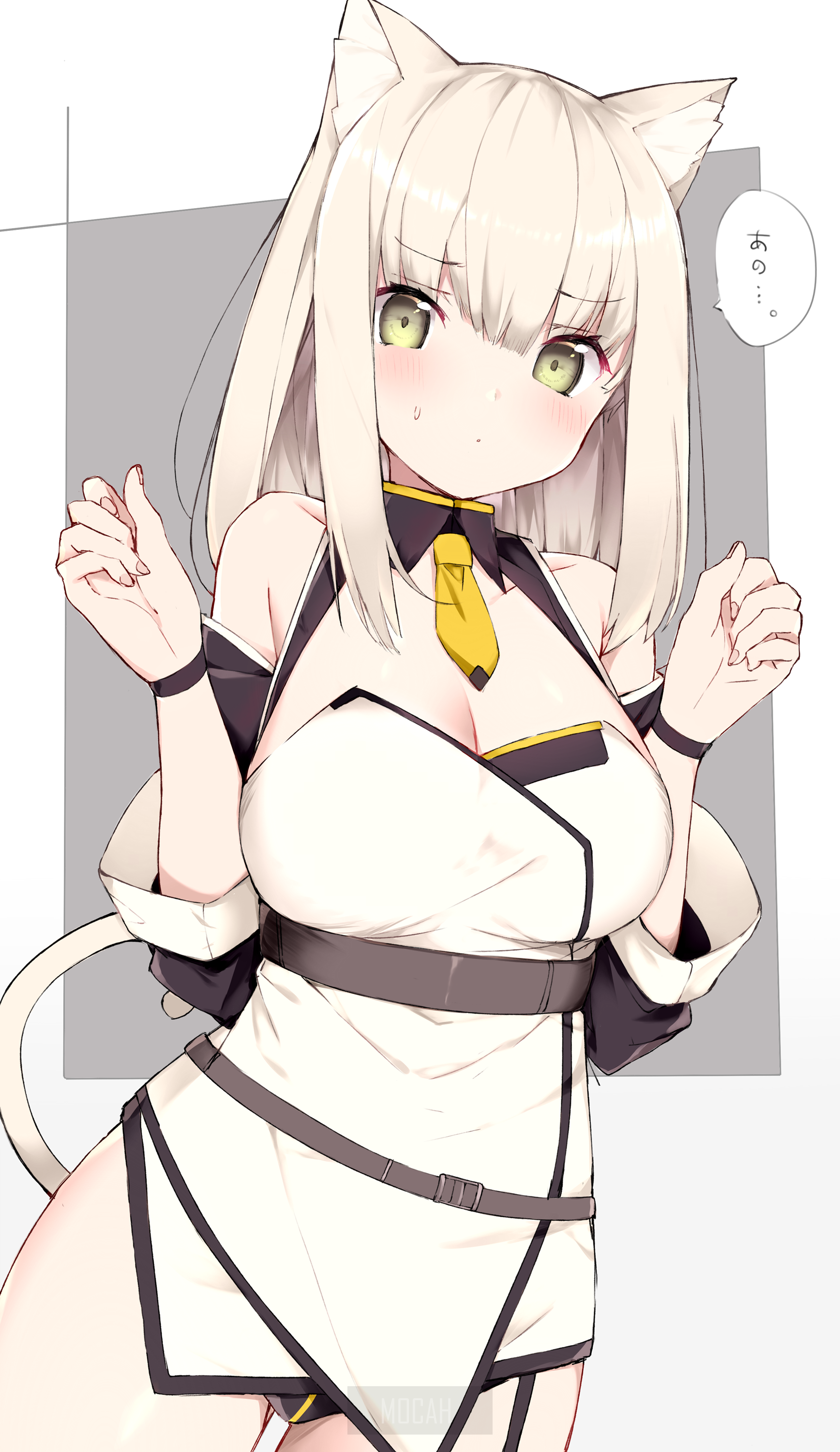 Anime girl with cat ears and yellow tie HD Phone Wallpaper
