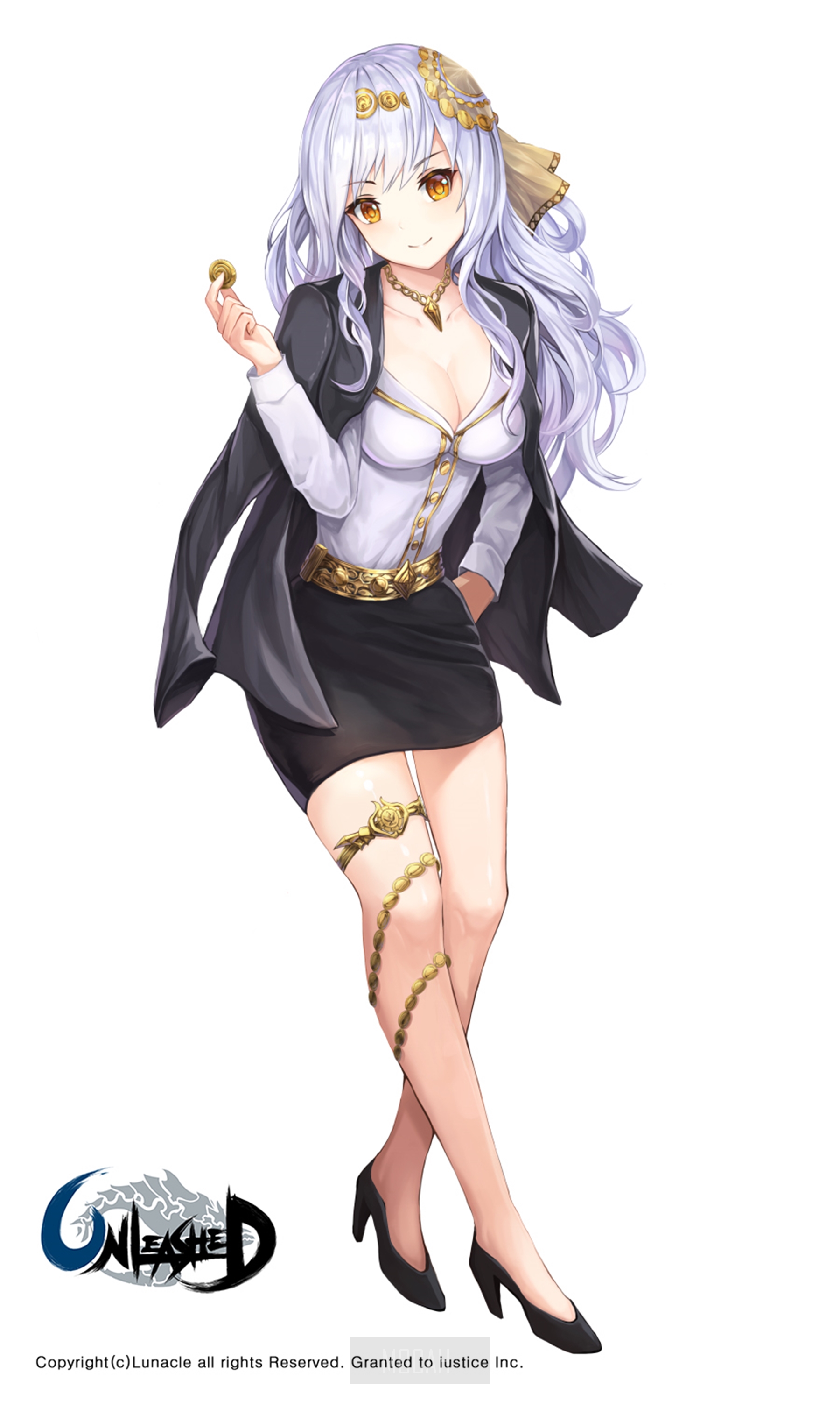 Anime girl with white hair and business attire HD Phone Wallpaper