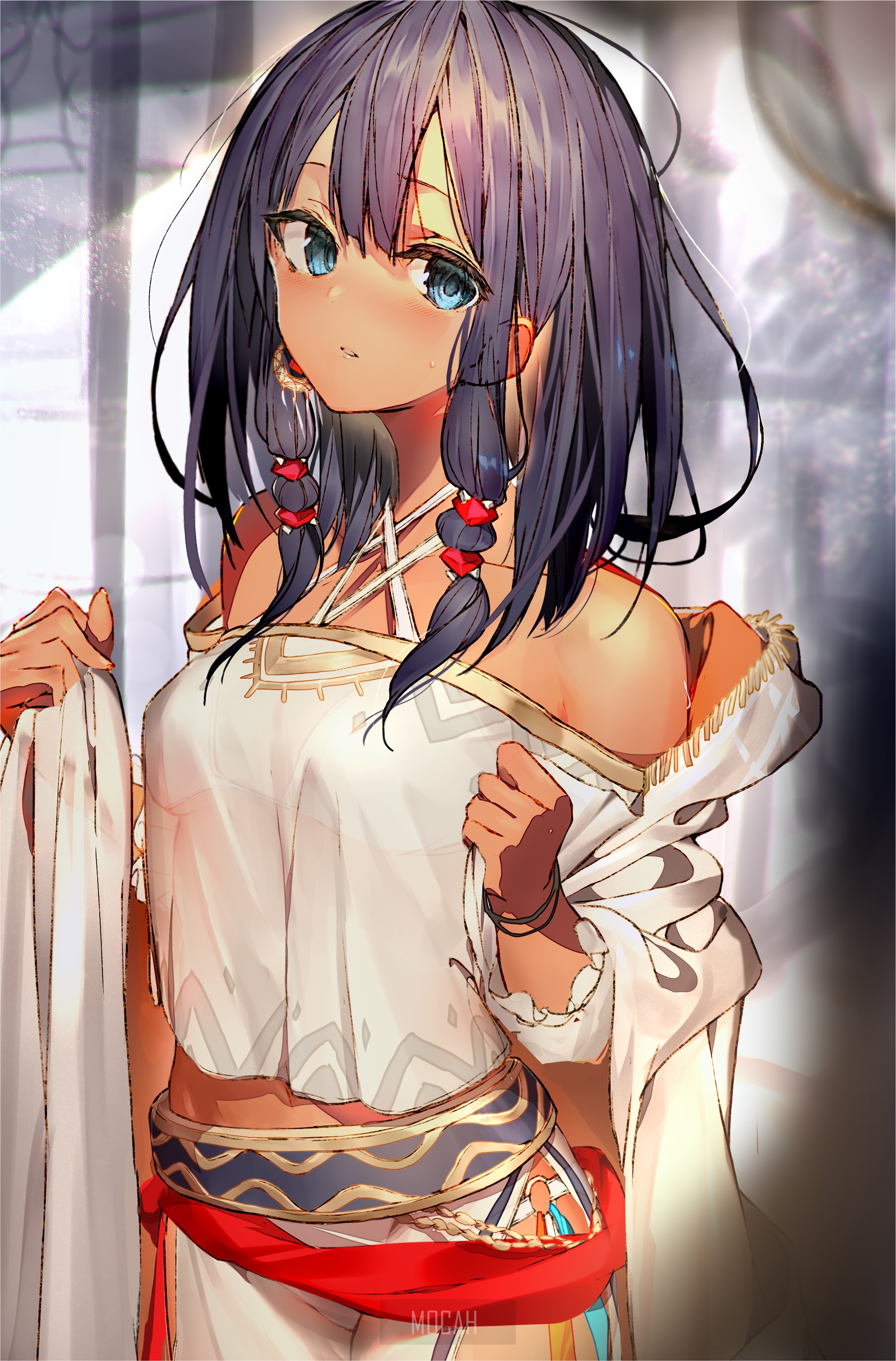Anime girl with dark hair and blue eyes HD Phone Wallpaper