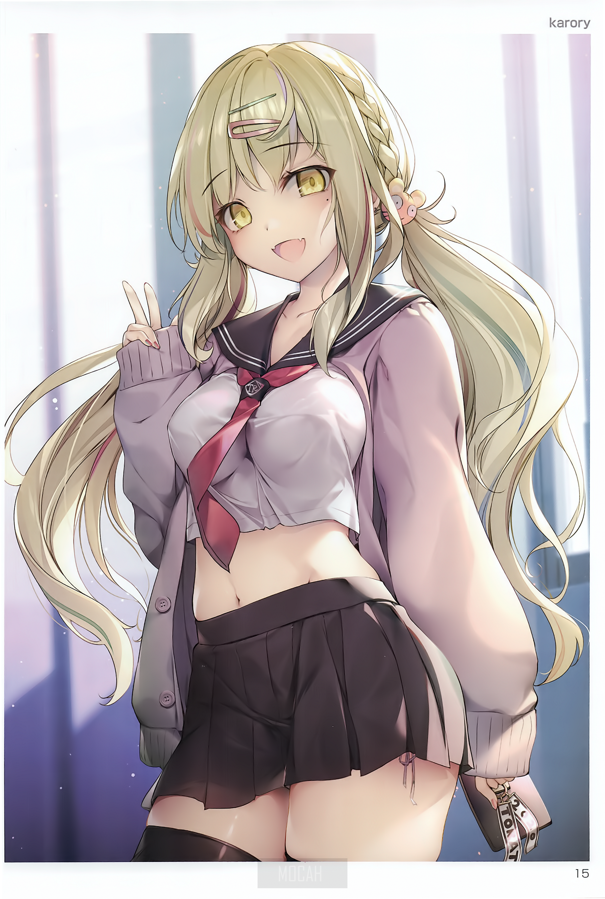 Anime girl with blonde hair in school uniform HD Phone Wallpaper