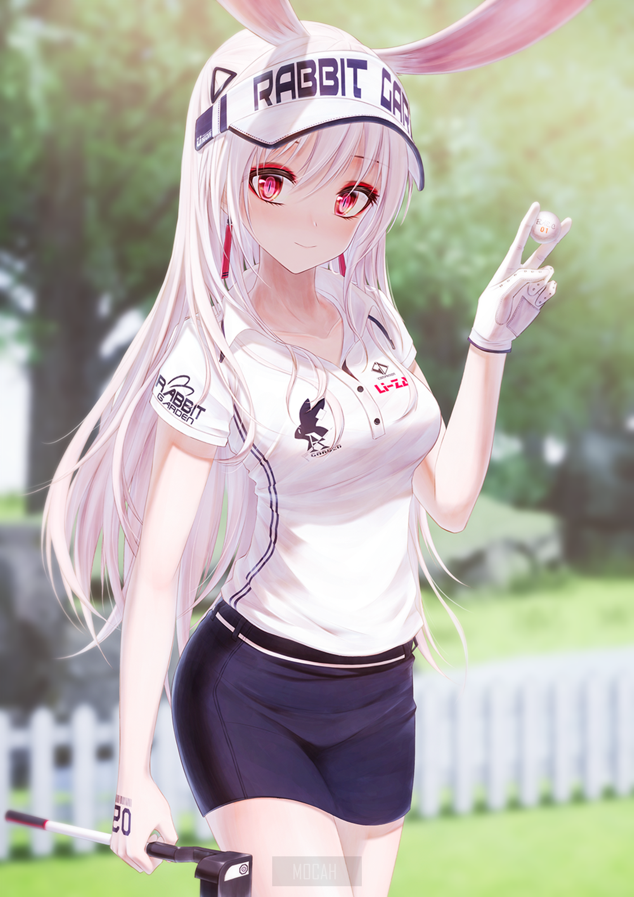 Anime girl with bunny ears playing golf HD Phone Wallpaper