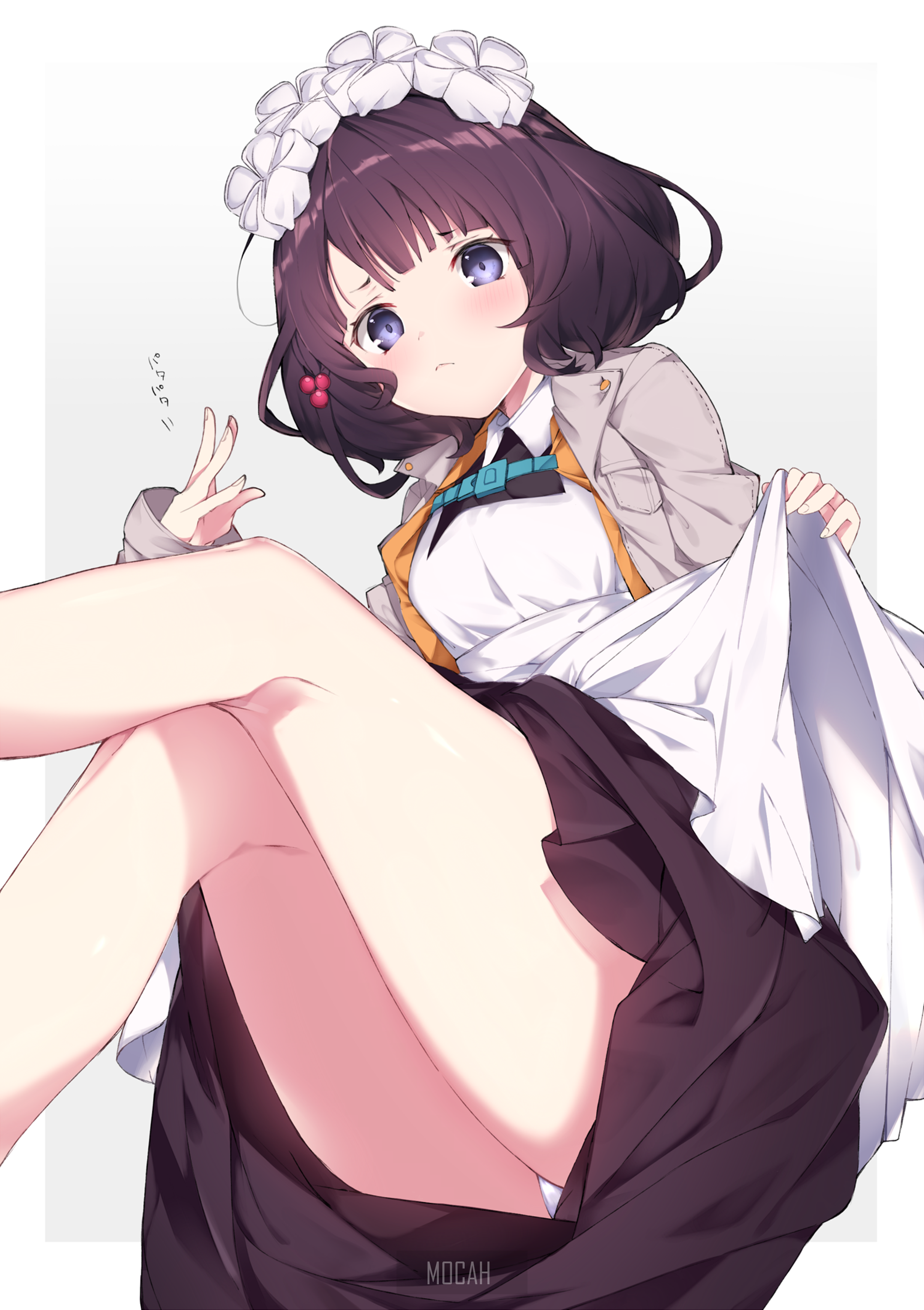 Anime Girl with Purple Hair and Thighs Pose HD Phone Wallpaper